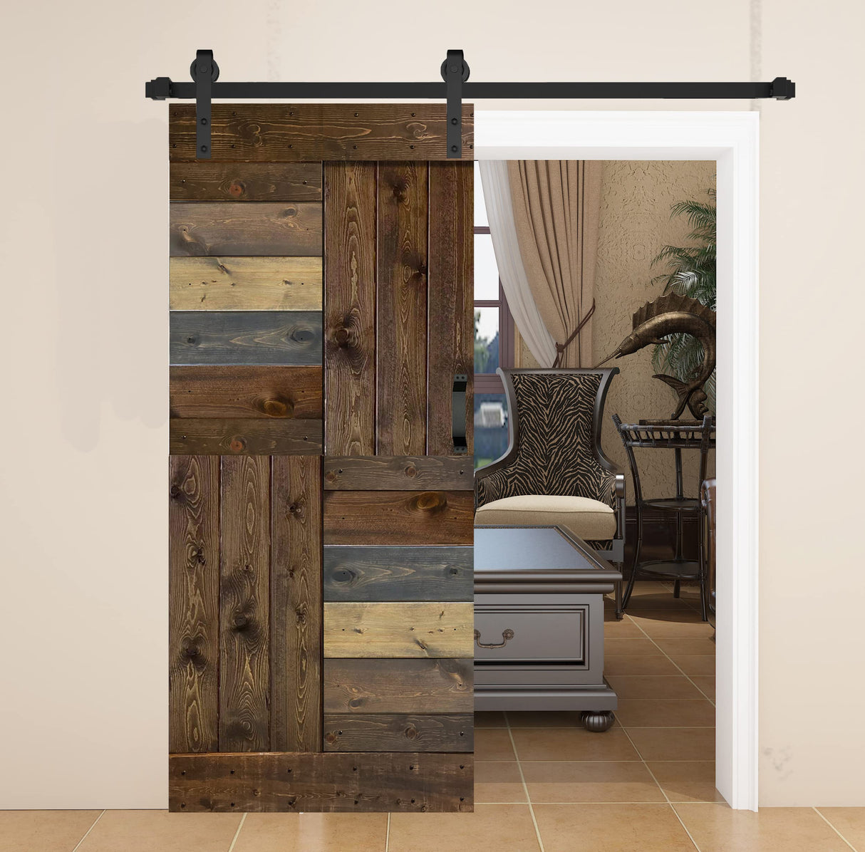 Mr. Wood 36in X 84in S Series DIY Barn Door with Installation Hardware Kit+Handle (Multicolor) Mr. Wood