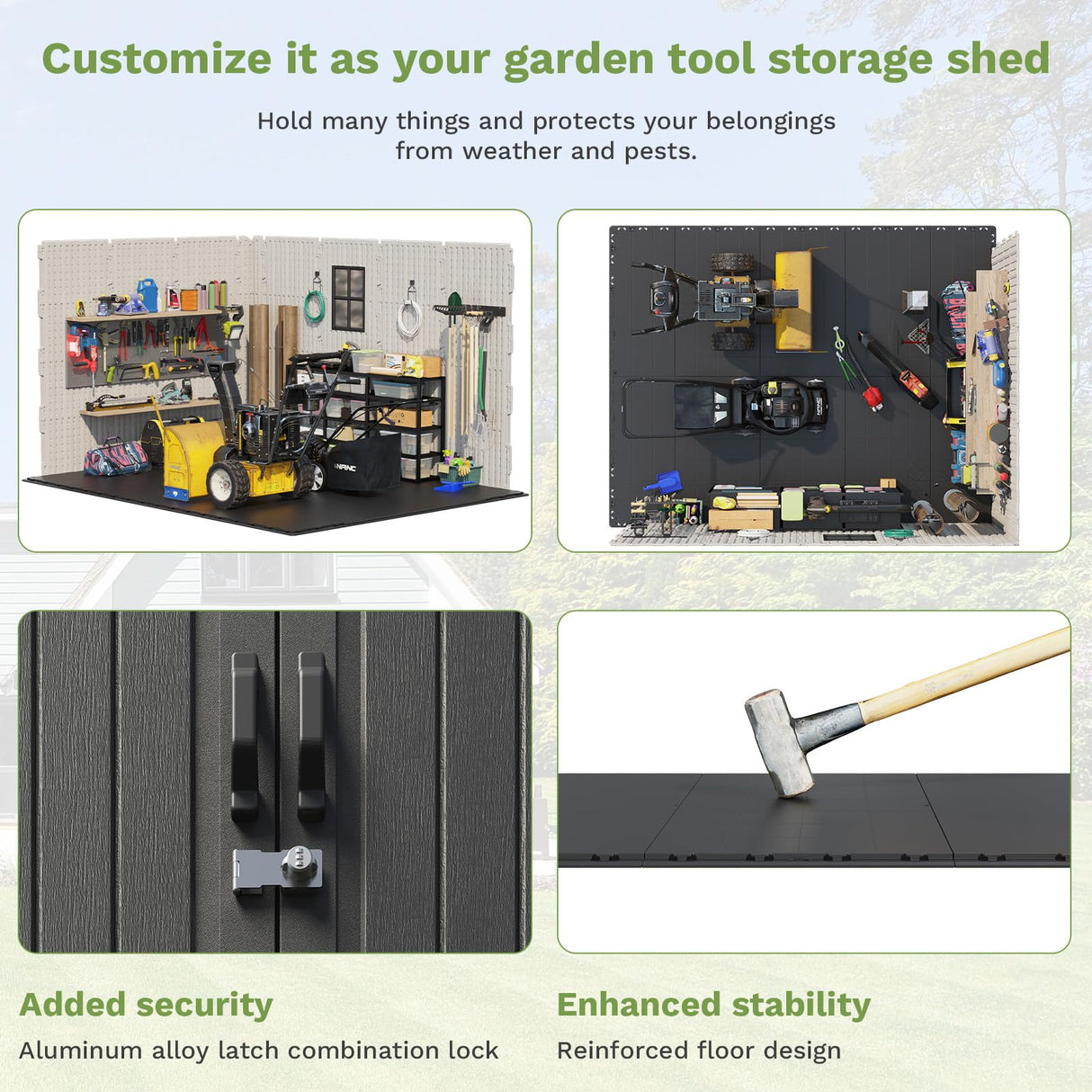Patiowell 8 x 10 FT Resin Outdoor Storage Shed with Floor, Plastic Shed with Window and Lockable Door for Garden, Backyard, Tool Storage Use, Easy to Install in Beige (Kick-it Shed) Patiowell