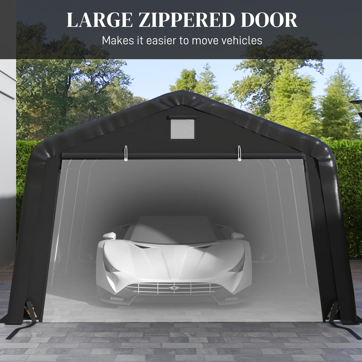 Outsunny 12' x 20' Heavy Duty Carport, Portable Garage Canopy Tent with 2 Ventilation Windows and Large Door, for Car, Truck, Boat, Motorcycle, Bike, Garden Tools, Black Outsunny