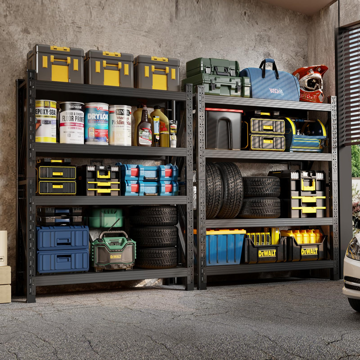 59" W Garage Shelving Units, Heavy Duty Garage 4500LBS Metal Shelves, 4 Tier Adjustable Organization Utility Shelf Storage Rack for Industrial, Basement, Warehouse (Black, 19.7" D×59" W×78.7" H) SGFHNV