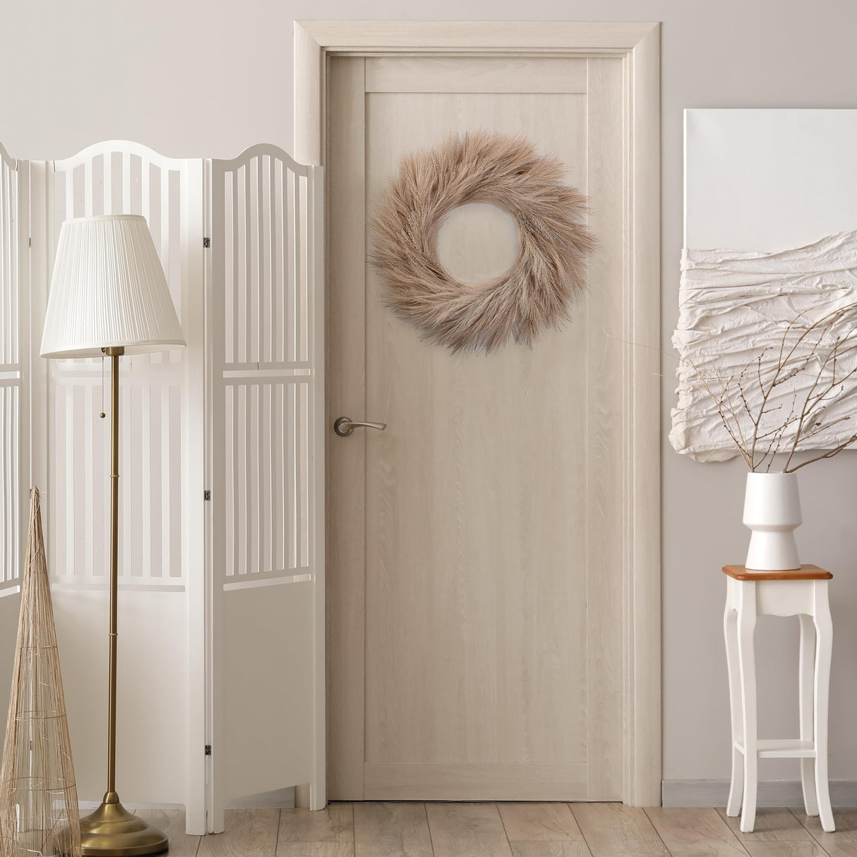 Sggvecsy Pampas Grass Wreath 26’’ Faux Pampas Wreath for All Seasons Artificial Pampas Wreath Christmas Decor Boho Wall Decor for Front Door Farmhouse Fall Autumn Xmas Spring Wreath Decoration (Brown) Sggvecsy