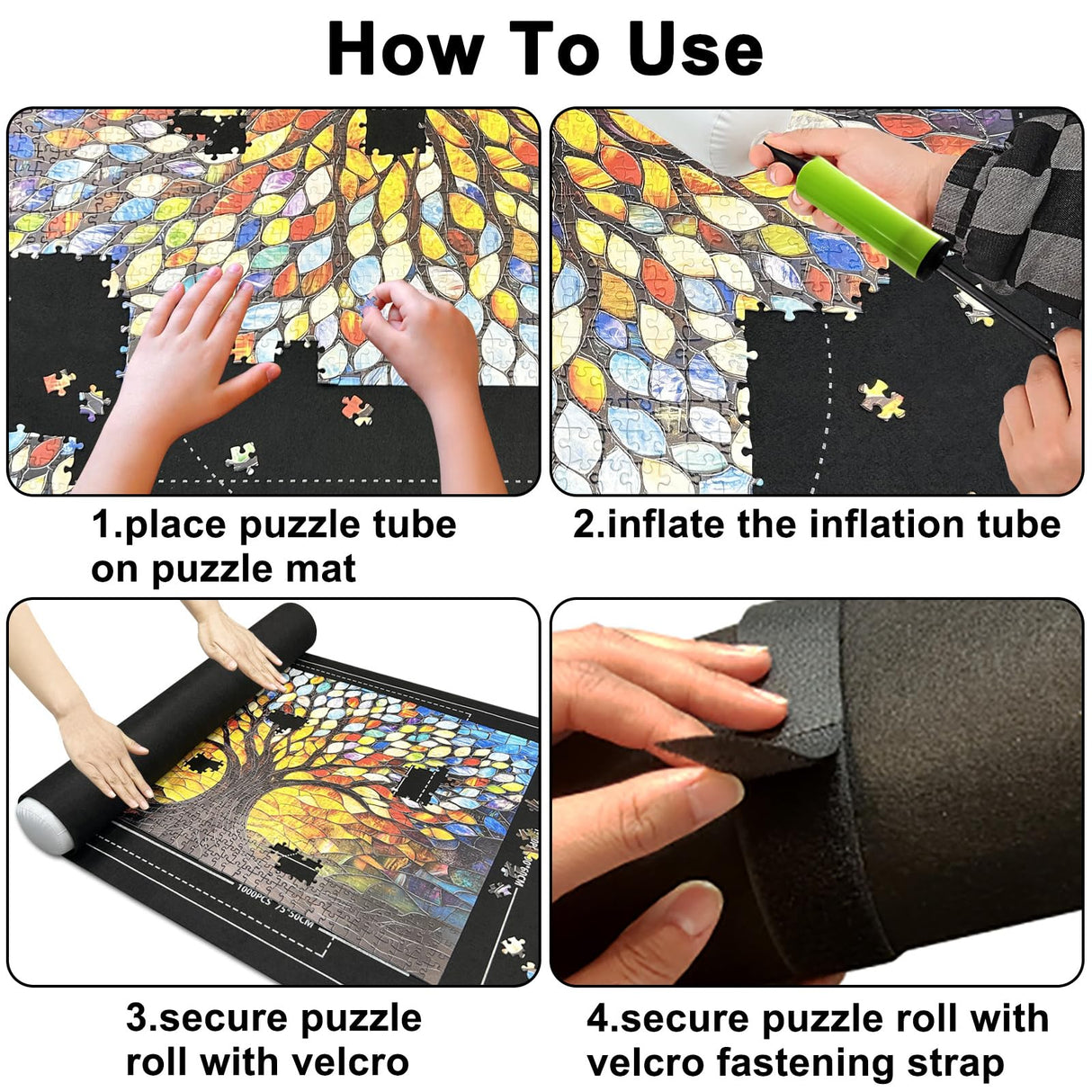 Napzy Puzzle Mat-Jigsaw Puzzles Matt Roll Up to 1500pcs Roll-up Puzzled Board Puzzling Organizers and Storage with 8PCS Jigsaws Sorting Trays, Drawstring Storages Bag Portable Jigsawn Keeper Saver Napzy