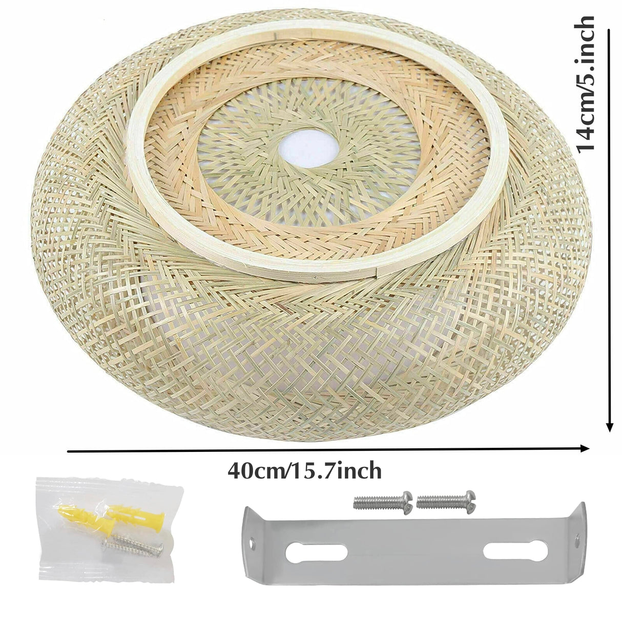 16"Woven Wicker Boho Light Fixtures Ceiling Mount, Hand-Woven Shade Flush Mount Ceiling Light, Farmhouse Rattan Ceiling Light Drum Shade, Flush Mount Chandelier for Bedrooom Nursery Restaurant OUKANING
