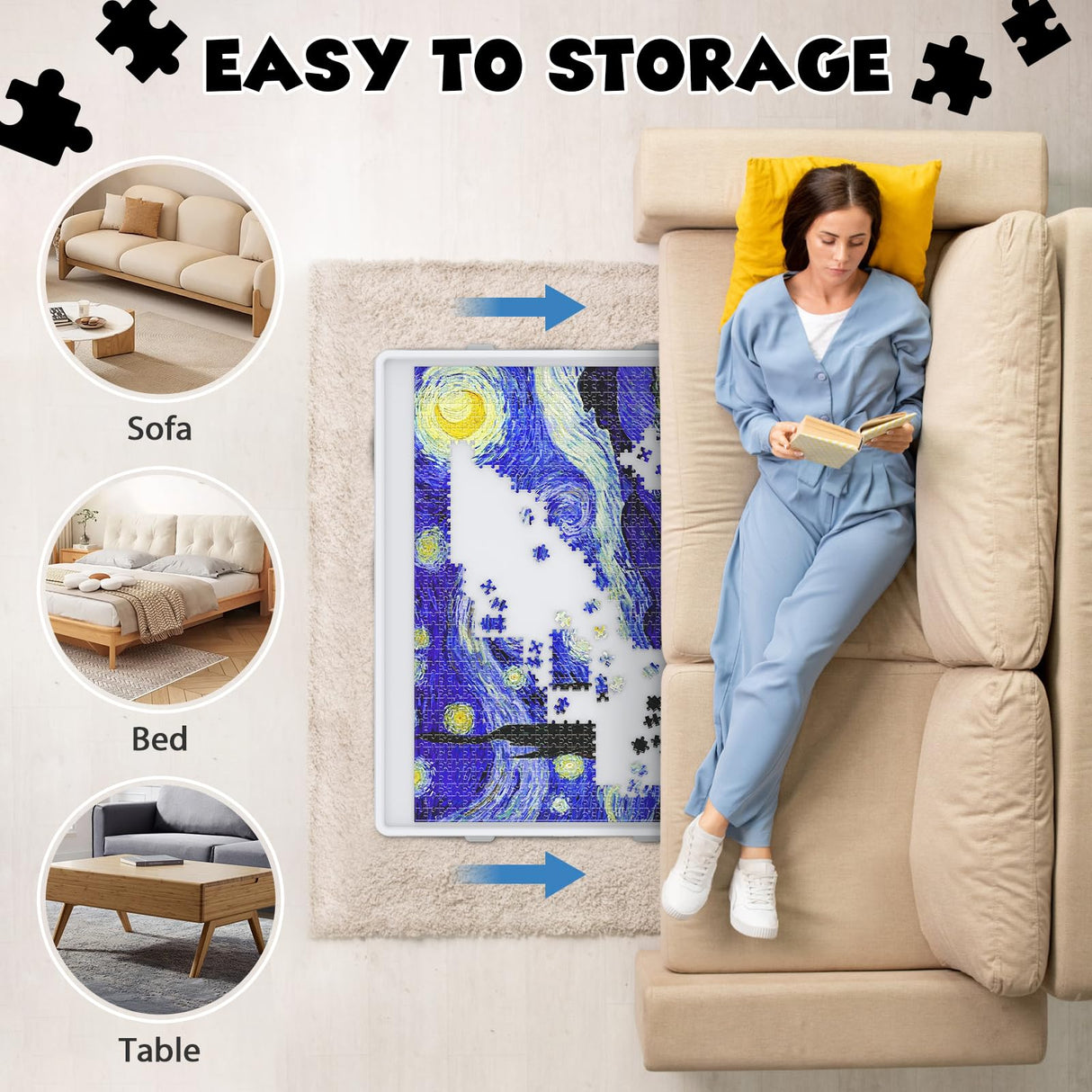 1500 Piece Rotating Puzzle Board 4 Drawers and Cover, 35"x28" Double Sided Felt Mat Portable Jigsaw Puzzle Table with Lazy Susan Spinning for Adults and Kids Kroyedfuw