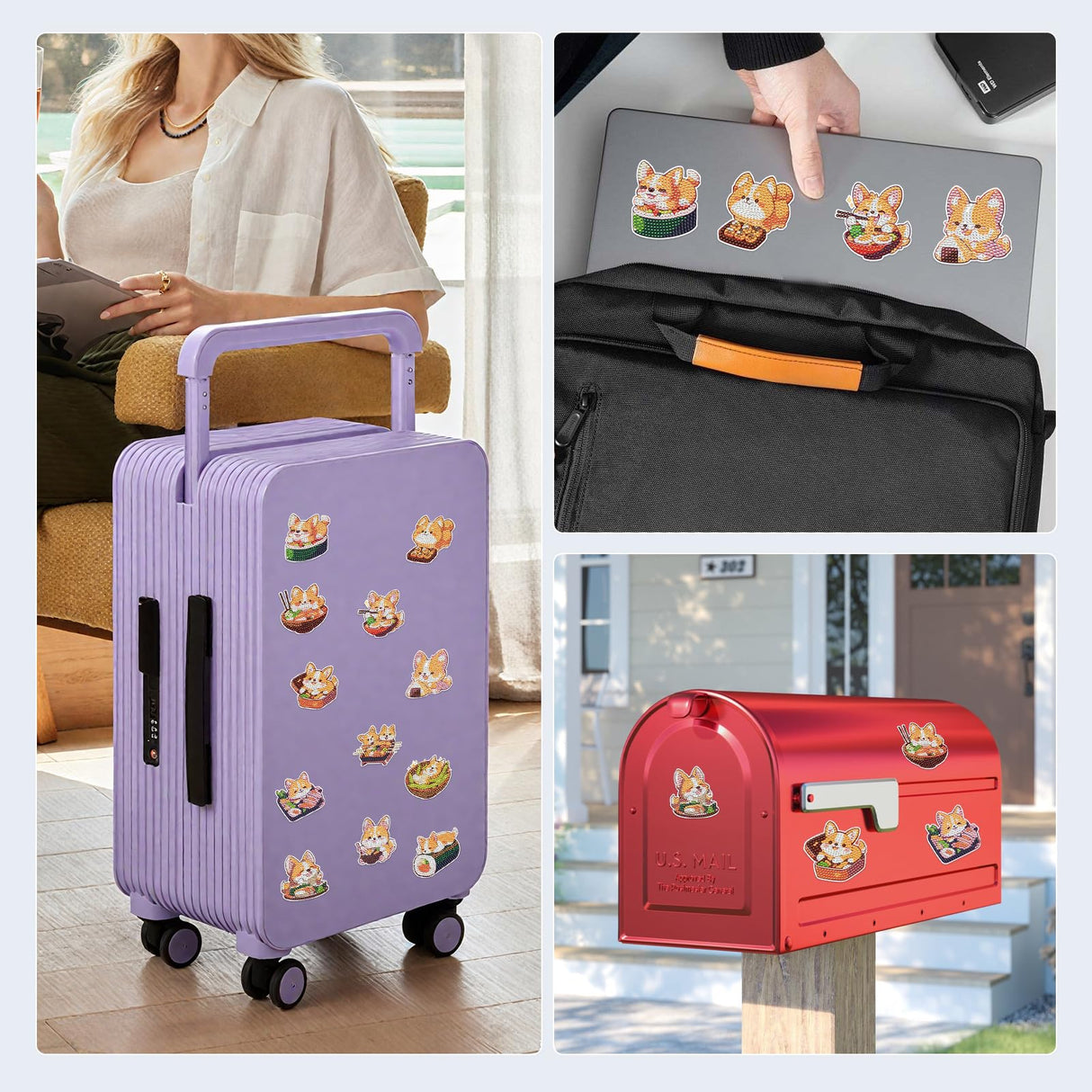 INCOK Corgi Refrigerator Diamond Art Magnets - 12 PCS Japanese Food Diamond Art Magnet Kit Cute Animal Gem Art Fridge Stickers Set Home Decor Birthday Festival Gift for Adults Beginners INCOK