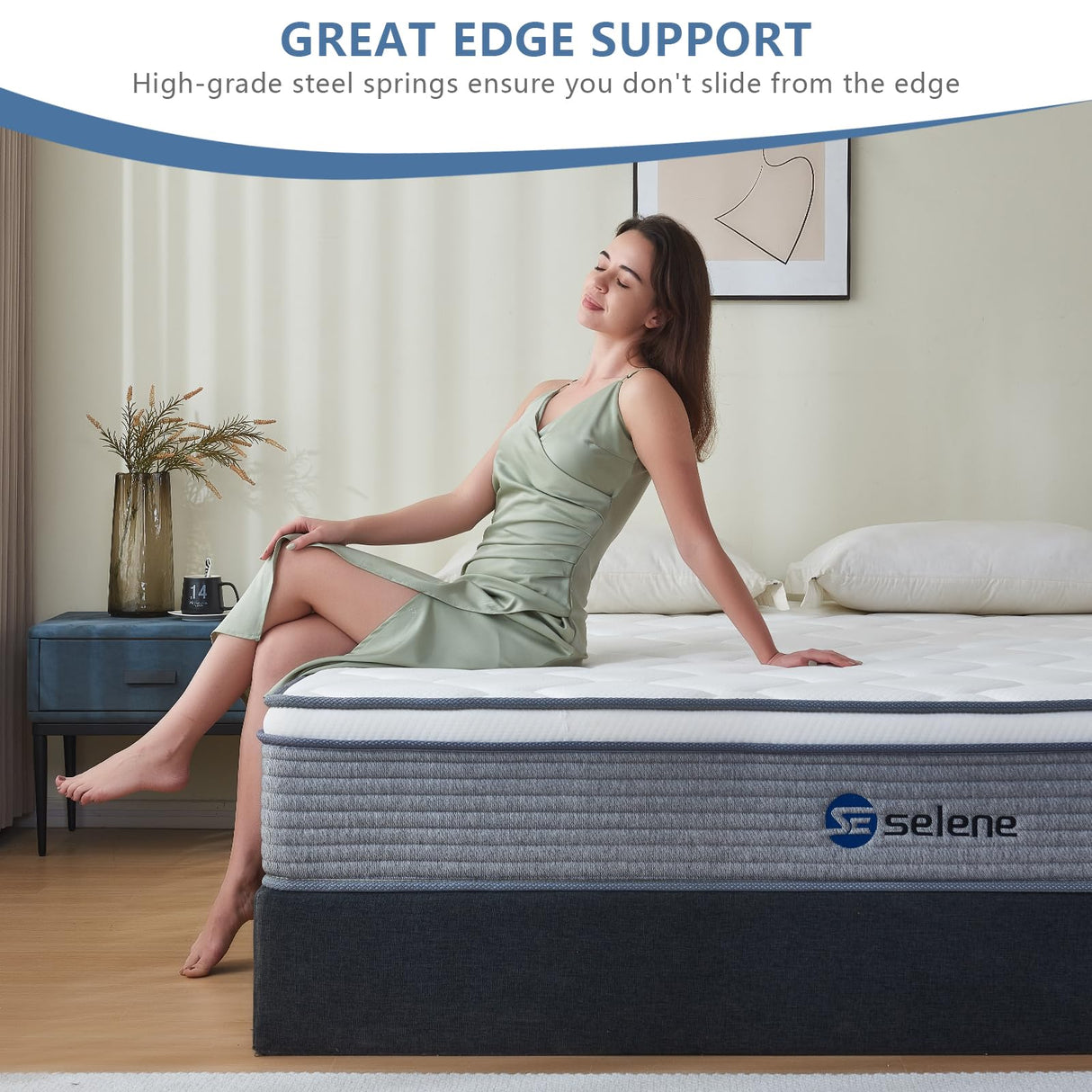 Selene Bedding Full Size Mattress, 10 Inch Mattress Full with Pocket Spring and Memory Foam for Pressure Relief, Motion Isolation, Edge Support, Medium Firm Mattress in a Box, CertiPUR-US, Grey Selene Bedding