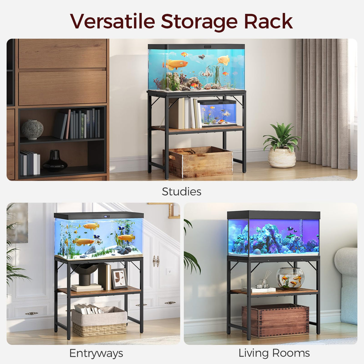 MAHANCRIS 30 Gallon Fish Tank Stand, Aquarium Stand with 2-Tier Storage Shelves, Heavy Duty Breeder Turtle Terrarium Stand Rack for Home Office, 30.0" L x 11.8" W x 24.4" H, Rustic Brown FTHR3001 MAHANCRIS