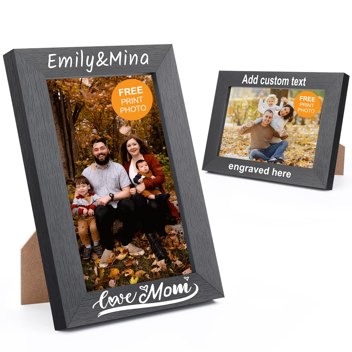 Personalized Picture Frame, Custom Picture Frames, Wooden Customized Photo Frame, Hanging/Tabletop Engraved Picture Frame, Personalized Add Your Custom Text Photo Picture Frame (4x6-Inch) Pesccygne