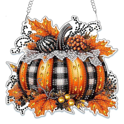 MOGTAA Fall Pumpkin Diamond Art Hanging Pendant Kits, Pumpkin Diamond Art Kits for Adults, 5D Special Shape Diamond Painting Gem Art for Home Garden Wall Decor