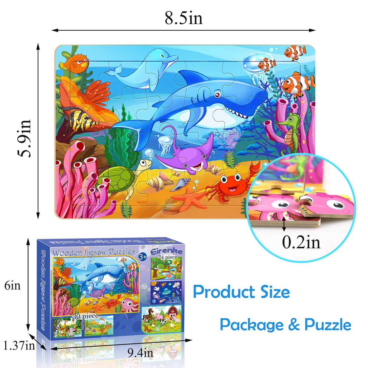 Puzzles for Kids Ages 3-5, Wooden Jigsaw Puzzles 24-30 Pieces for Toddler Children Learning Educational Puzzles 3 4 5 6 Year Toys for Boys and Girls (6 Puzzles) Eirenke
