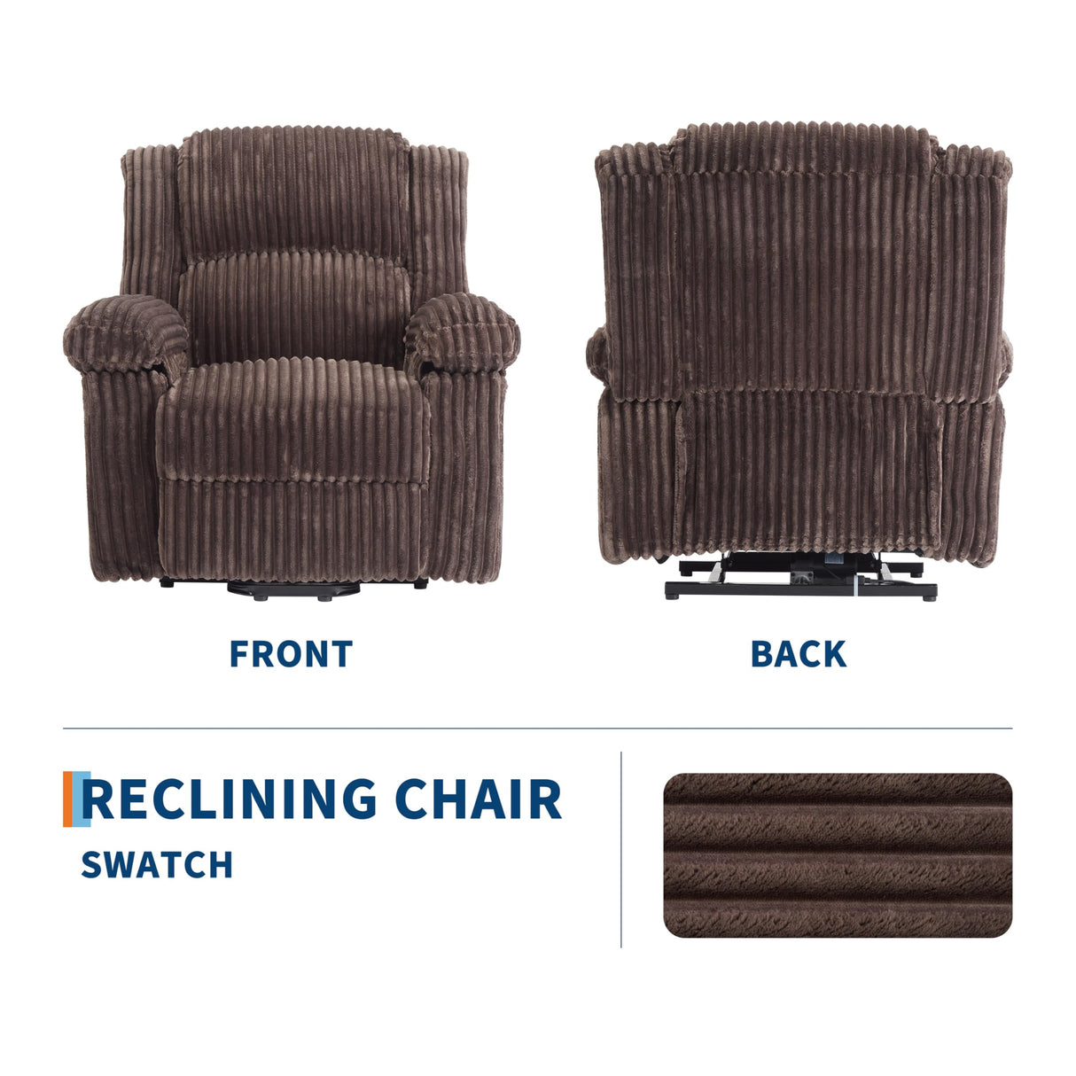 Garvee Corduroy Recliner Chair, Manual Recliner Sofa with Handle, Pillow Top Arms, Thick Padding, Side Pocket, 330Lbs Capacity, Adjustable Recliner for Living Room, Bedroom, Home Theater, Brown Garvee