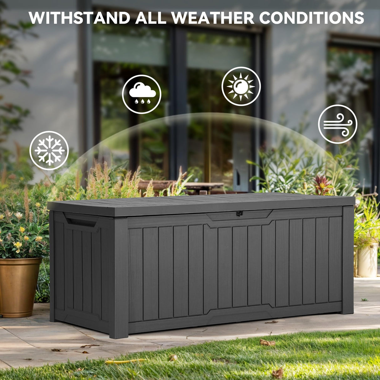 YITAHOME 120 Gallon Resin Deck Box, Weather Resistant Outdoor Storage Box for Patio Cushions, Garden Tools, Pool Supplies, Lockable, Easy Assembly, Extra Seat or Table (Dark Gray) YITAHOME