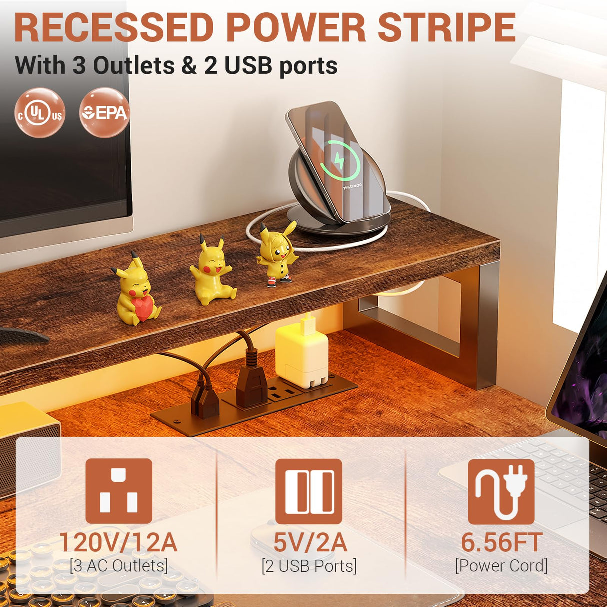 Aheaplus L Shaped Desk with File Drawer, 66" Reversible L Shaped Computer Desk with Power Outlet & LED Strip, Gaming Desk with Monitor Stand, Office Desk Corner Desk with Storage Shelf, Rustic Brown Aheaplus