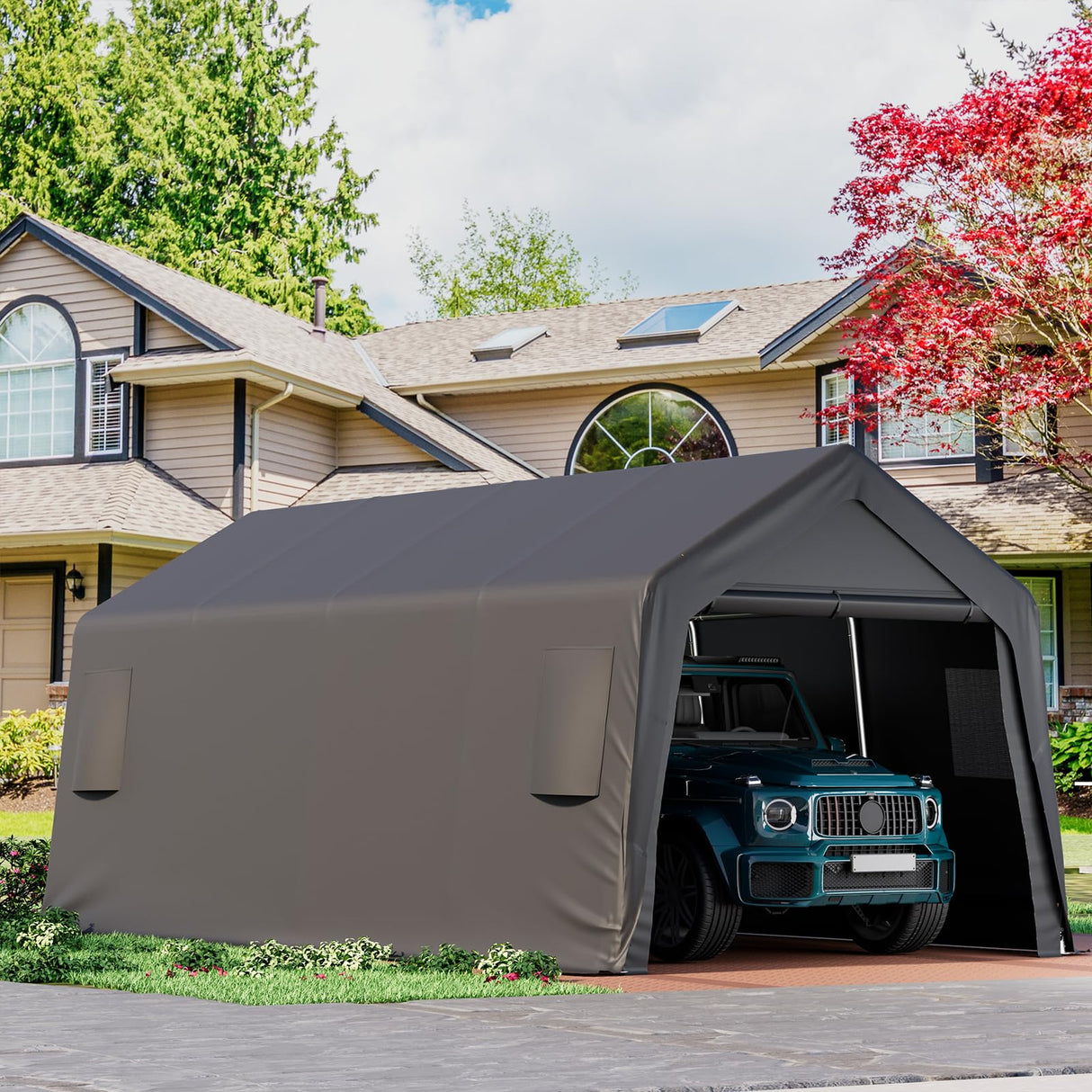 EROMMY 10x20 FT Heavy Duty Carport with All-Steel Metal Frame, Portable Garage with Reinforced Base, All-Season Car Canopy for Car, Boat, Truck EROMMY