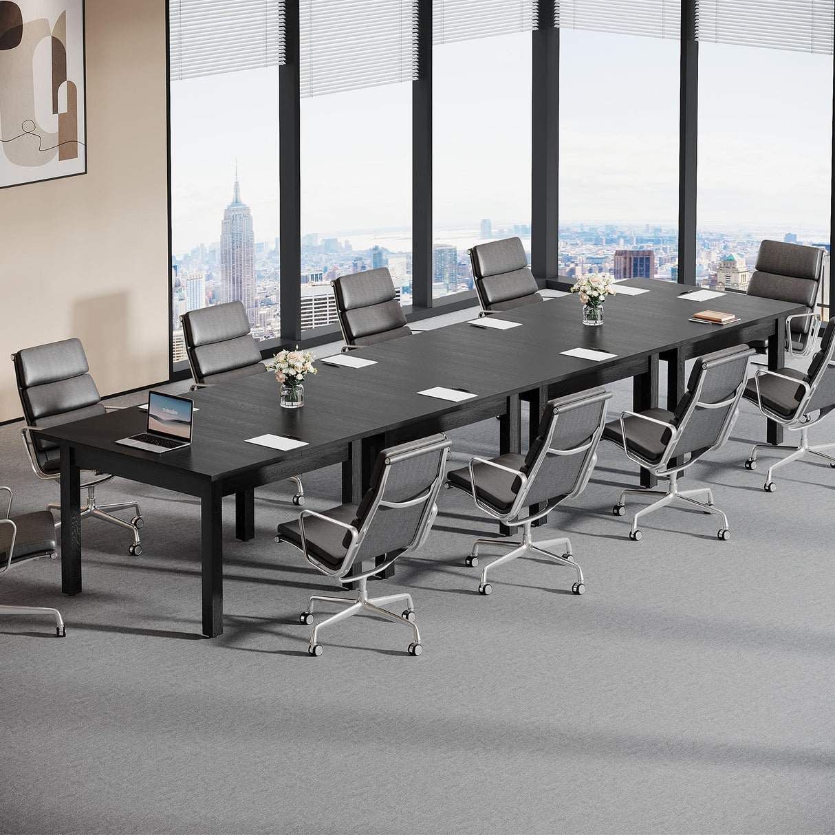 Tribesigns 6.57 ft Conference Table for 6 People, Wooden Small Square Meeting Seminar Table, Modern Boardroom Desk with Solid Wood Legs and Thickened Tabletop for Office Conference Room (2, Black) Tribesigns