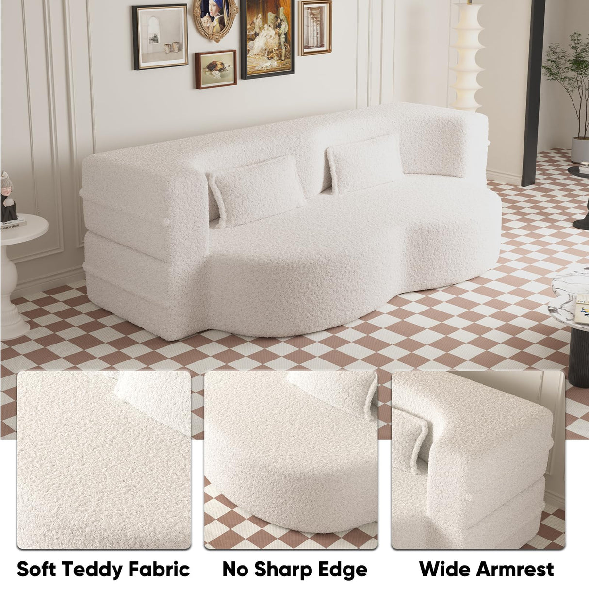 JOYBASE 78in Sofa Couch Convertible Oversized Cloud Loveseat Minimalist Sleeper Sofa Bed for Living Room, Apartment, Office, No Assembly Required (Beige) JOYBASE