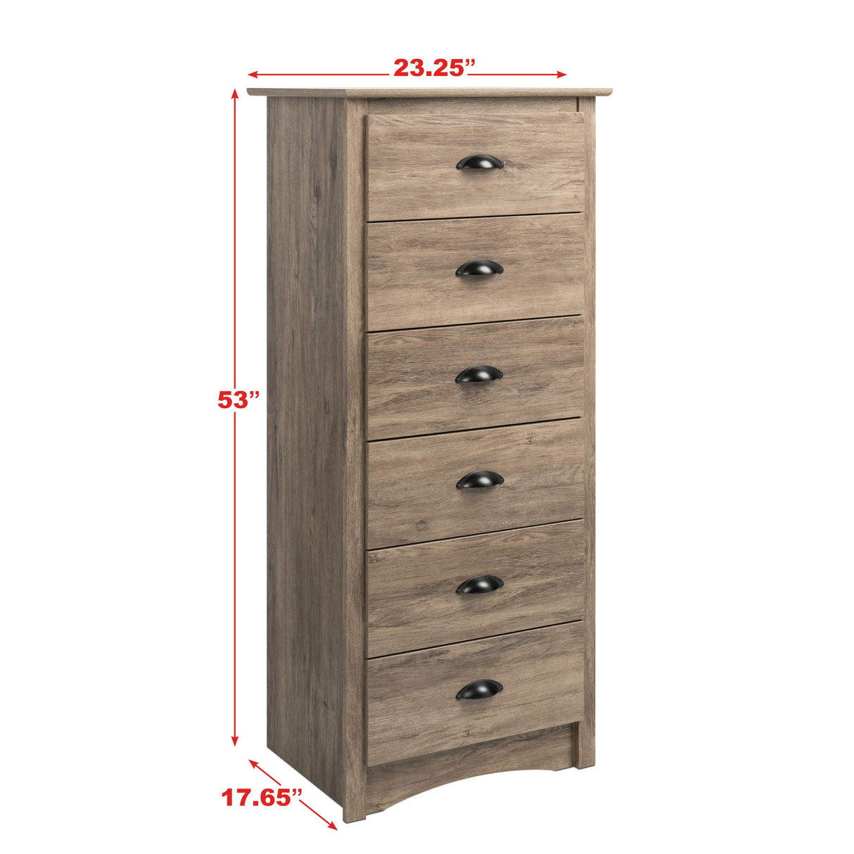 Prepac Salt Spring Rustic 6-Drawer Tall Dresser for Bedroom, Farmhouse Dresser Chest of Drawers 17.65" D x 23.25" W x 53" H, Drifted Gray, DDC-2354 Prepac