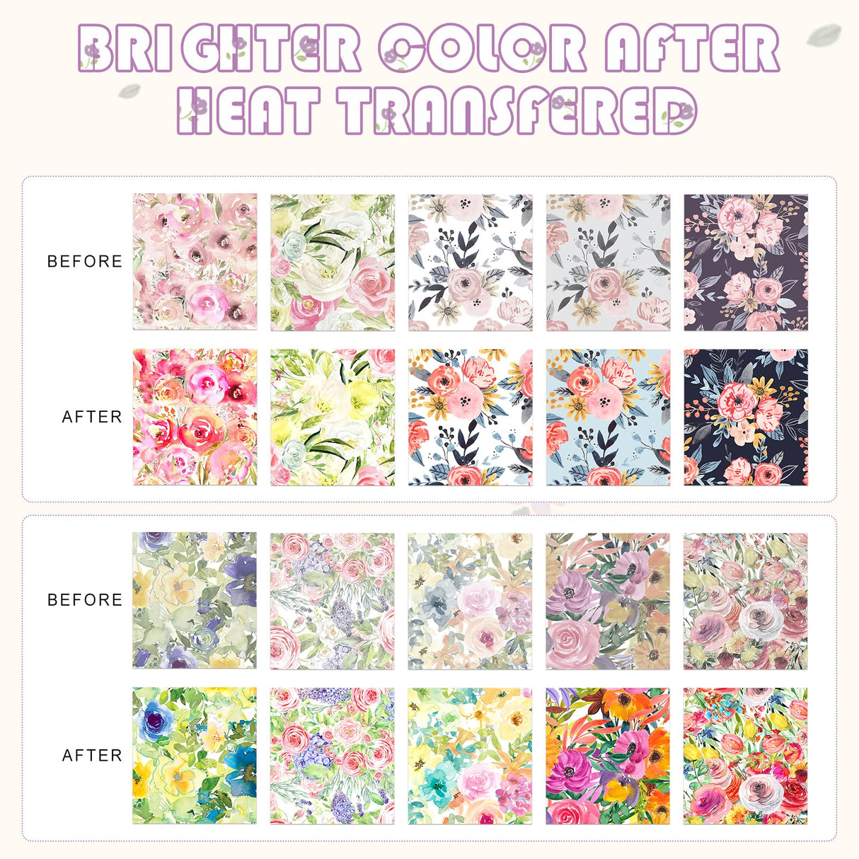 HTVSTD Floral Sublimation Transfer Ink Paper 10 Sheets 12inches * 10inches Watercolor Sublimation Paper Flower Transfer Sheets for Mugs Tumblers DIY HTVSTD