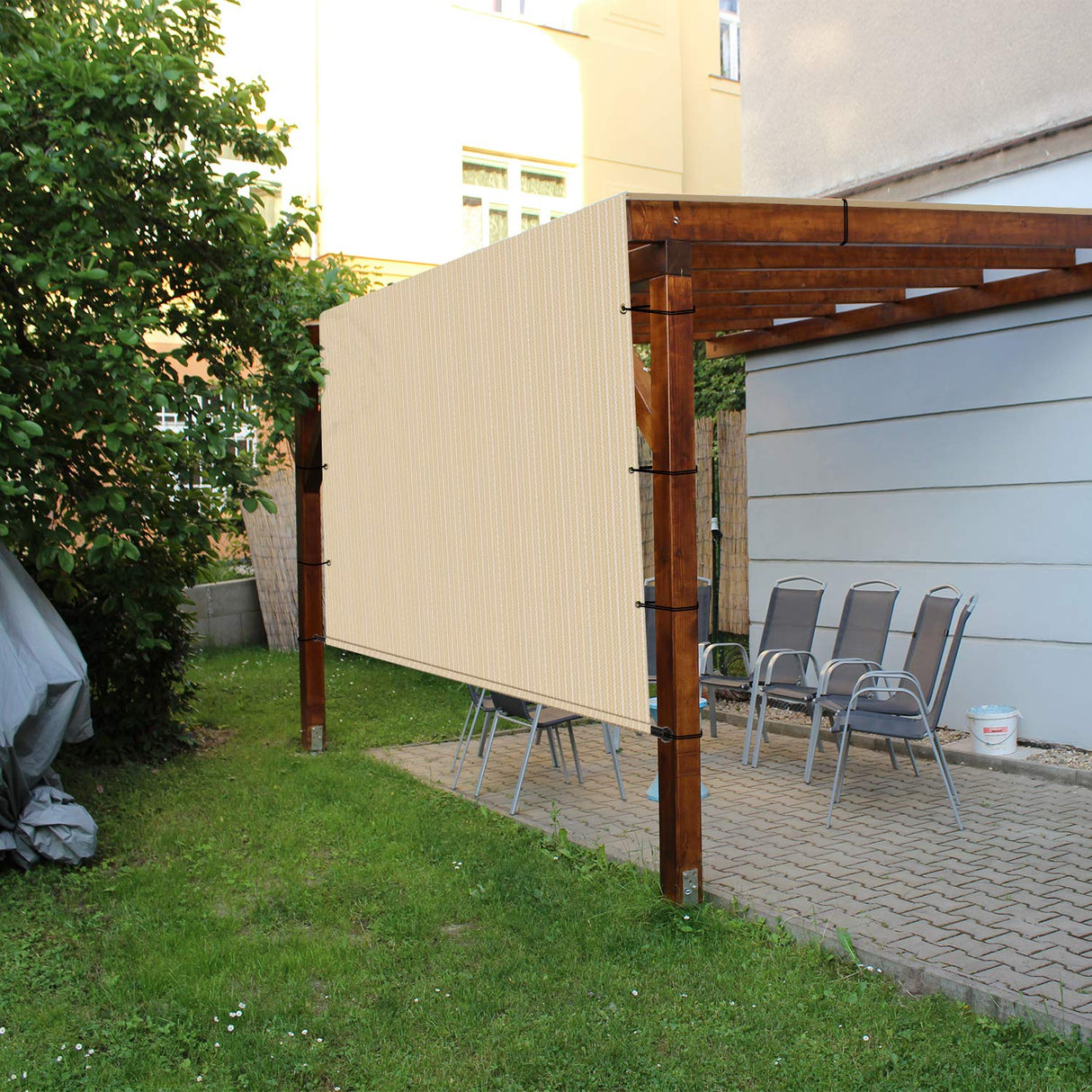 E&K Sunrise 8’x16’ Outdoor Shade Canopy Cover with Grommets Weighted Rods Sun Shade Cover UV Block for Pergola Patio Deck Backyard (Beige) E&K