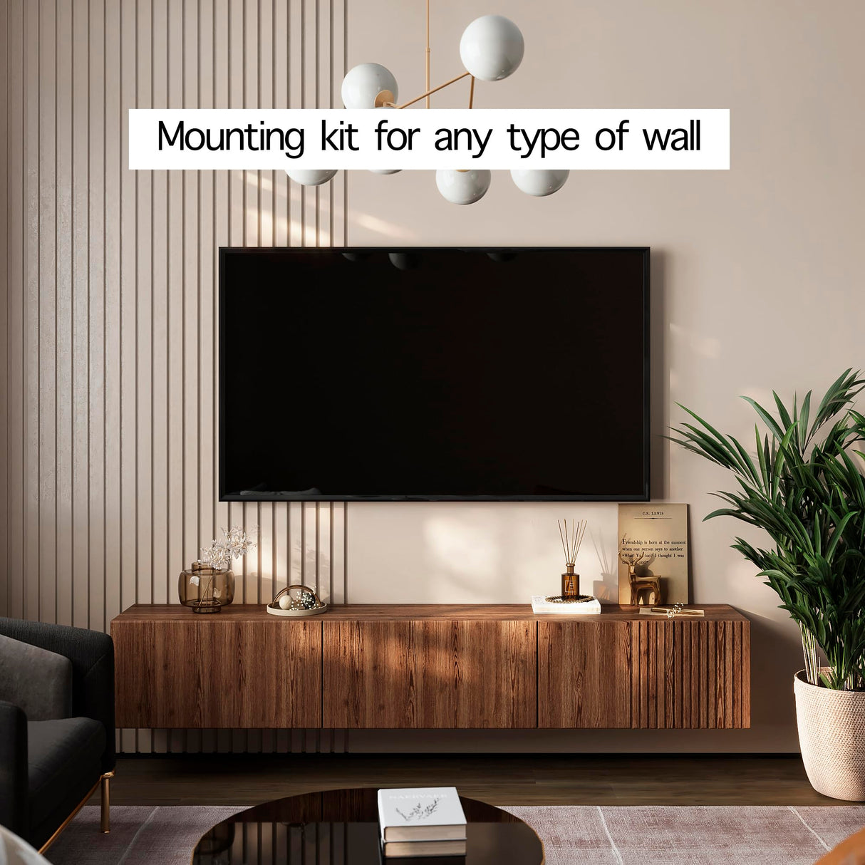 Living Skog Floating TV Stand Wall Mounted for Living Room and Bedroom, Media, Entertainment Center with Storage and Drawers Fits TV 60 65 70 75 80 inch Cabinet (Alessio Brown, 71 in) Living Skog