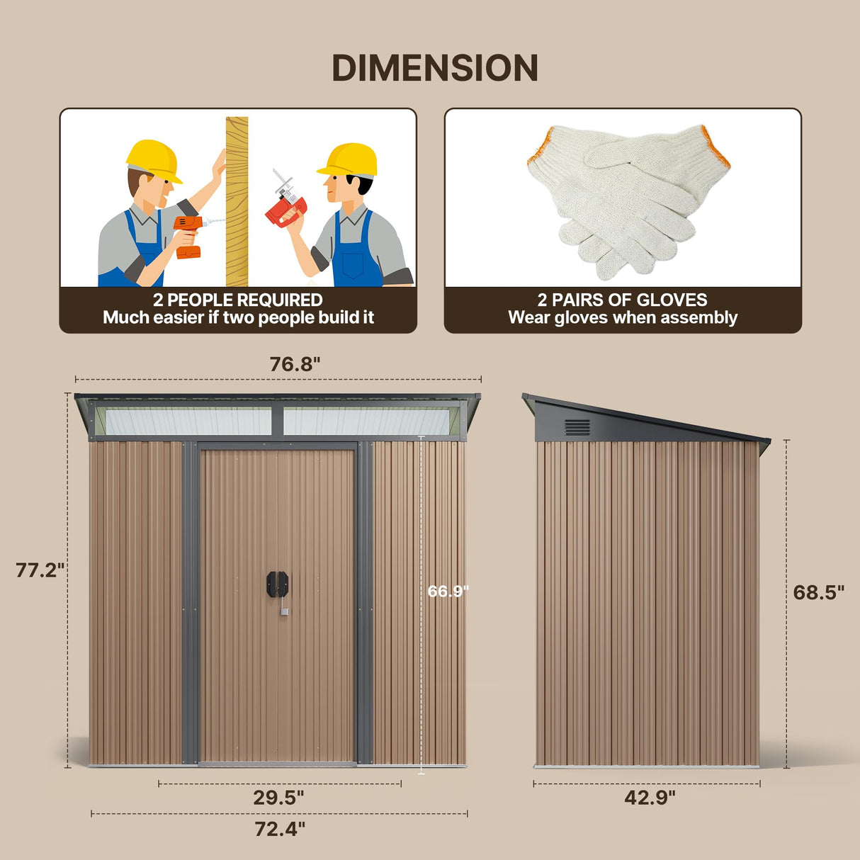 Gizoon 6'x4' Outdoor Storage Shed Metal Garden Shed with Sliding Lockable Doors, Versatile Tool Bike Shed with Transparent Panel Windows, Outdoor Storage Clearance for Backyard, Patio, Light Brown Gizoon