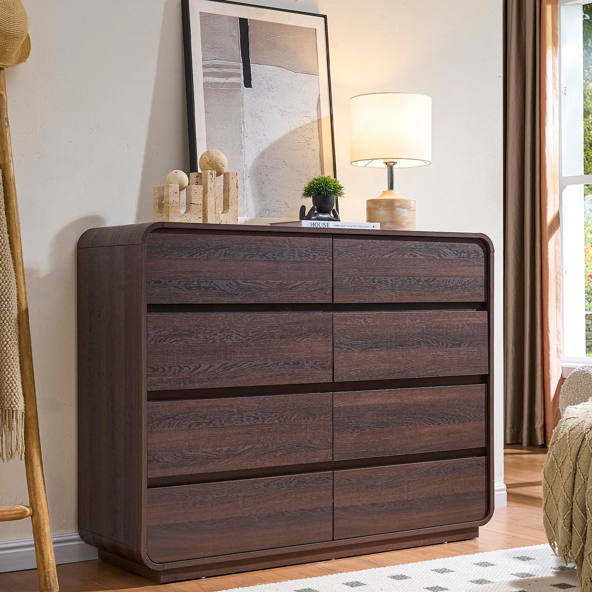 Standifurno Modern 8 Drawer Dresser, 47- Inch Wood Chest of Drawers with Large Storage, Walnut Dresser Closet for Bedroom, Living Room, Nursery. Standifurno