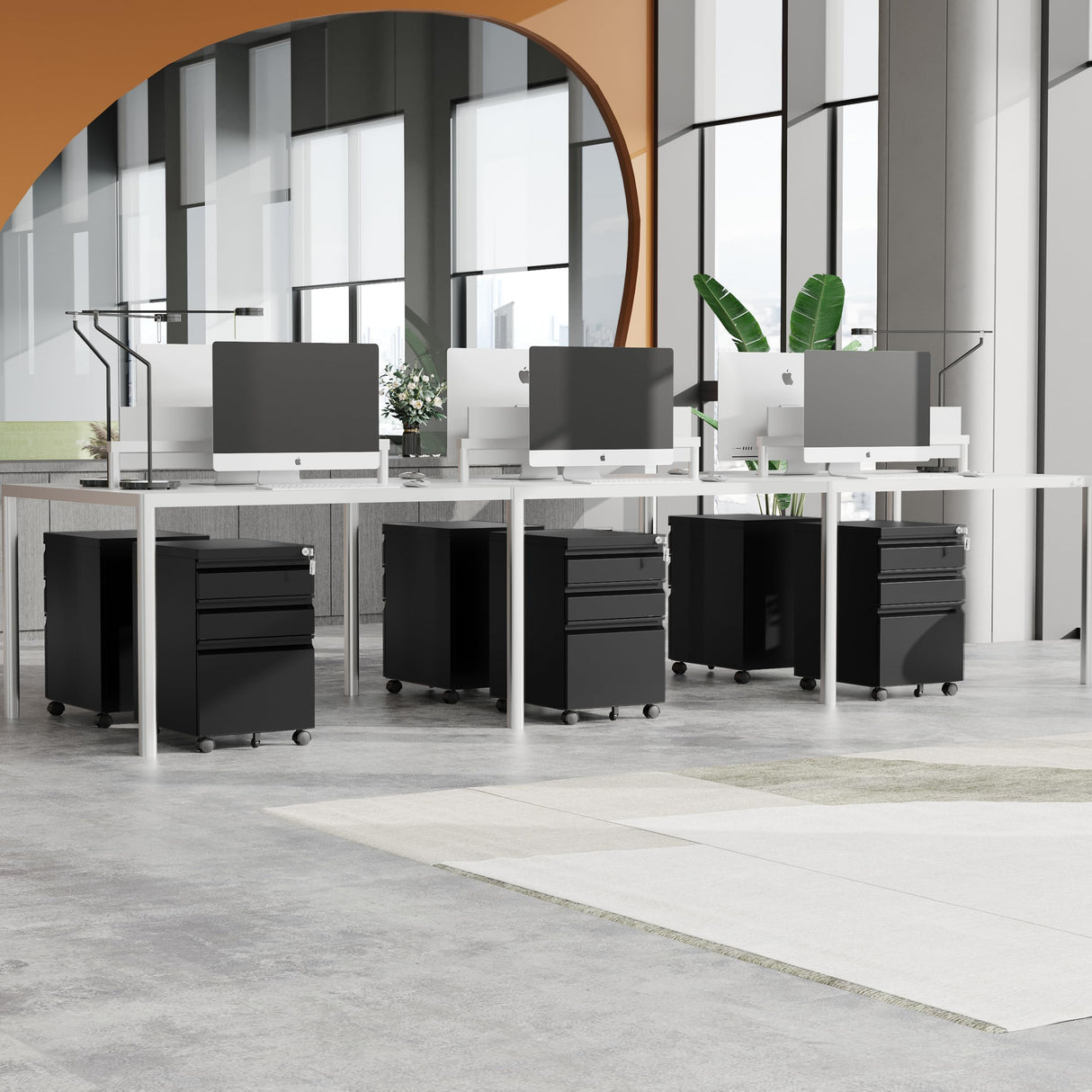 MIIIKO 3 Drawer File Cabinet on Wheels, Home Office Mobile File Cabinet Under Desk, Full Assembled Metal Filing Cabinets with Lock for Legal/Letter/A4 File Folders MIIIKO