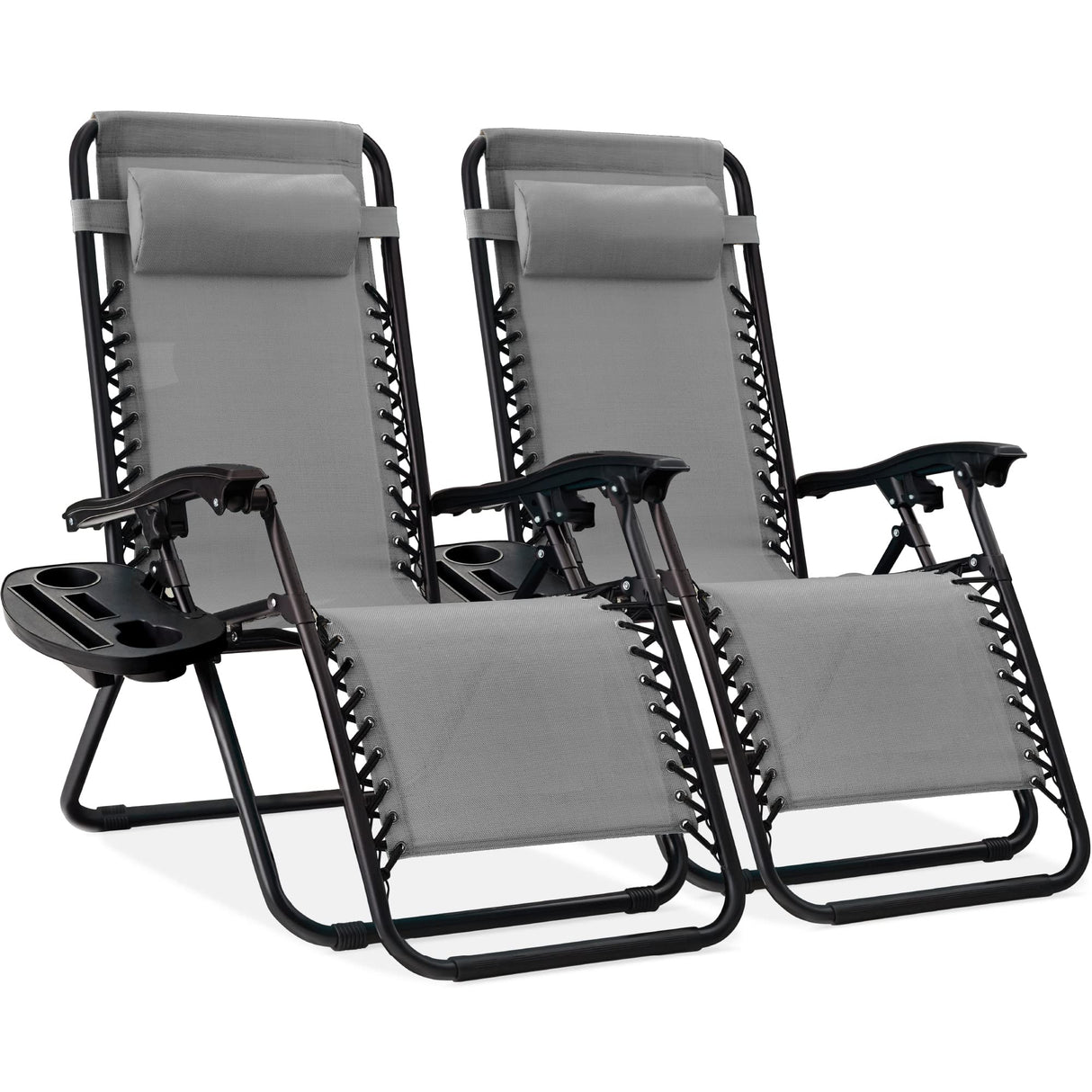 Best Choice Products Set of 2 Adjustable Steel Mesh Zero Gravity Lounge Chair Recliners w/Pillows and Cup Holder Trays - Ice Gray Best Choice Products