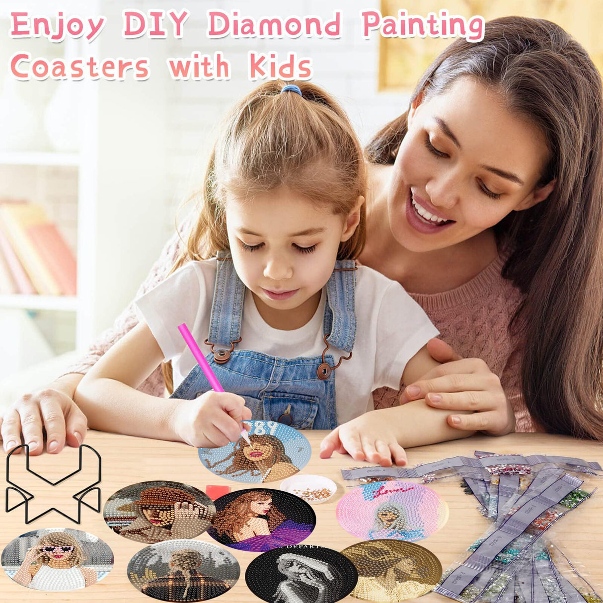 stnckic 8 Pcs Diamond Art Coasters Kit for Adults,Diamond Painting Coaster Set with Holder, DIY Bead Art Craft, Paint by Diamonds Art Coasters, Singer Merch Gifts for Girls and Women stnckic