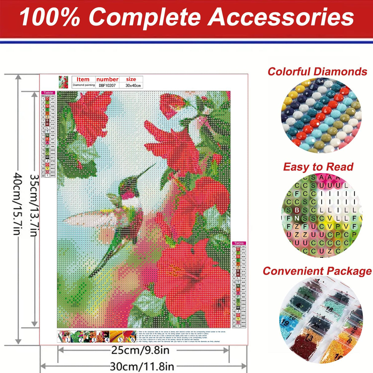 HSENJT DIY 5D Diamond Craft Painting Kits Bird,Flowers Diamond Art for Adults,Hummingbird Diamond Arts Crafts for Wall Decor Gift Relaxation (30x40cm/11.8X15.7inch) HSENJT