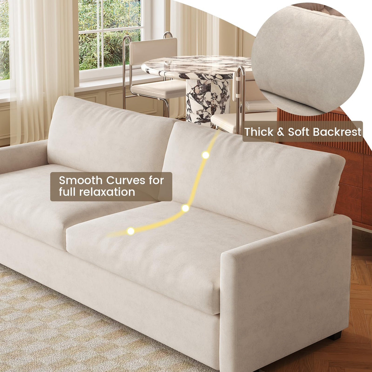 QEZEOM Small Loveseat Sofa, 70.07" Modern Upholstered Couch for Small Spaces, Comfy 2-Seater Sofa with Soft Polyester Velvet, Breathable & Easy to Clean, Cream White QEZEOM