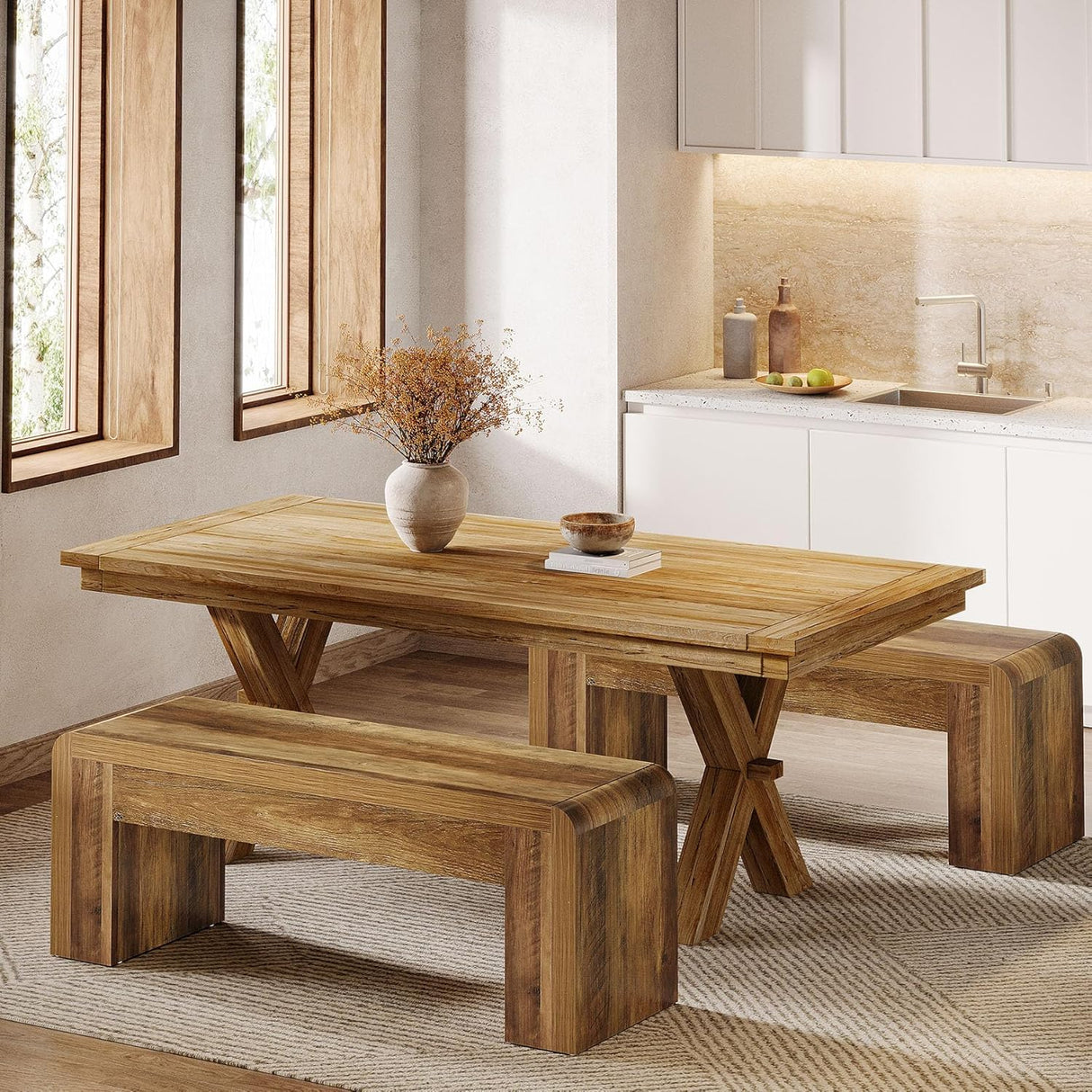 Tribesigns Entry Bench, 48" Thickened Rustic Farmhouse Bench for Bedroom End of Bed with 5.9" Solid Legs, Small Indoor Wooden Bench for Entryway, Dining Table, End of Bed, Rustic Brown Tribesigns