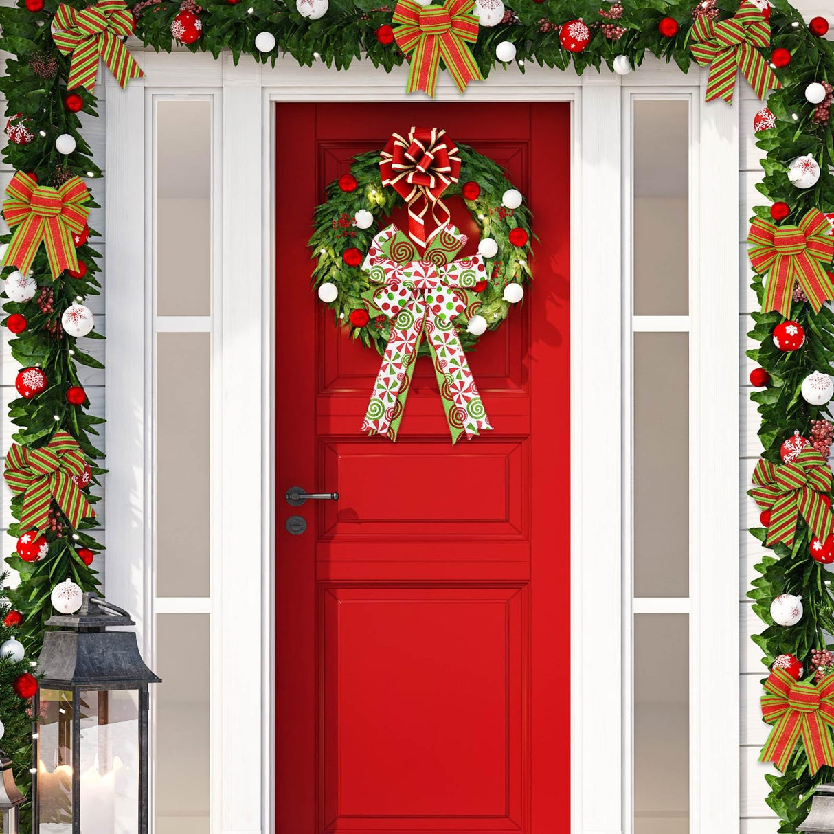 Whaline Christmas Ribbons 36 Yards Dot Stripe Candy Wired Edge Ribbon Red Green Fabric Craft Ribbon for Xmas Wreath Bow Making DIY Crafts Wrapping Supplies, 6 Rolls Whaline