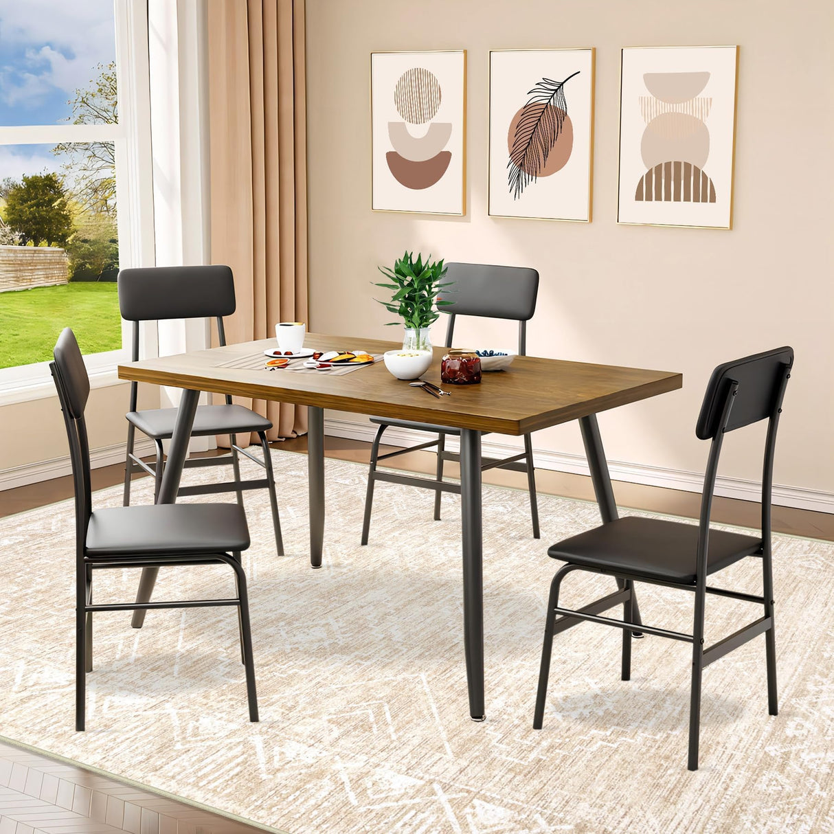 Moroccan Large Area Rug 5x7 - Soft Machine Washable Geometric Boho Distressed Farmhouse Rug Morden Stain Resistant Indoor Floor Carpet for Bedroom Dining Table Nursery Home Office (5 x 7, Beige) Aoyaomi