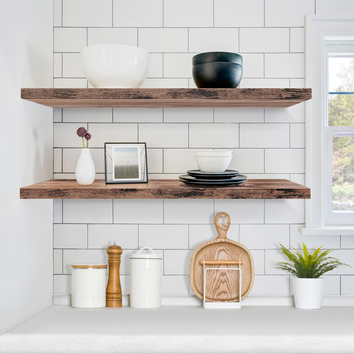 Sorbus Floating Shelves for Wall - 2 Long Floating Shelves for Bedroom, Kitchen, Living Room, Bathroom Shelves, Home Decor, Farmhouse - 35 x 9 Inch Wall Mounted Floating Shelves for Wall, Mahogany Sorbus