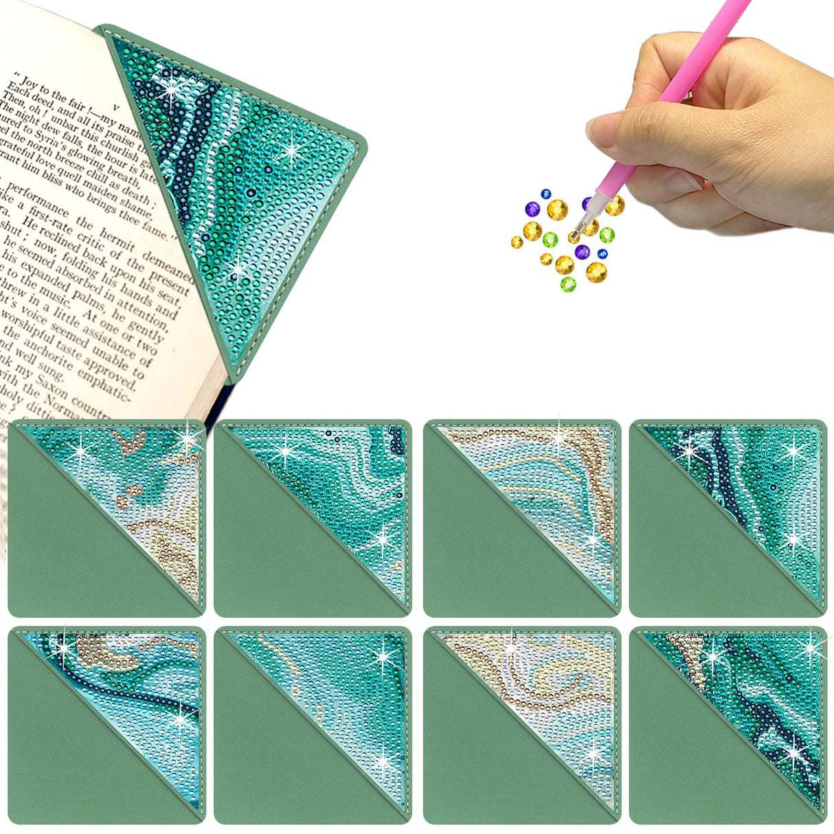 HTTDMY Diamond Art Painting Bookmarks,8Pcs DIY Cute Diamond Art Kits for Adults, Corner Bookmarks Small Crafts Kit for Women Book Lovers (Ocean) HTTDMY