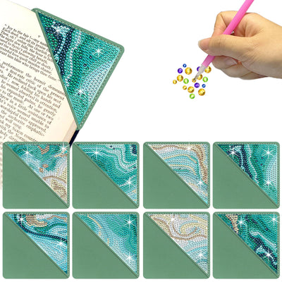 HTTDMY Diamond Art Painting Bookmarks,8Pcs DIY Cute Diamond Art Kits for Adults, Corner Bookmarks Small Crafts Kit for Women Book Lovers (Ocean)