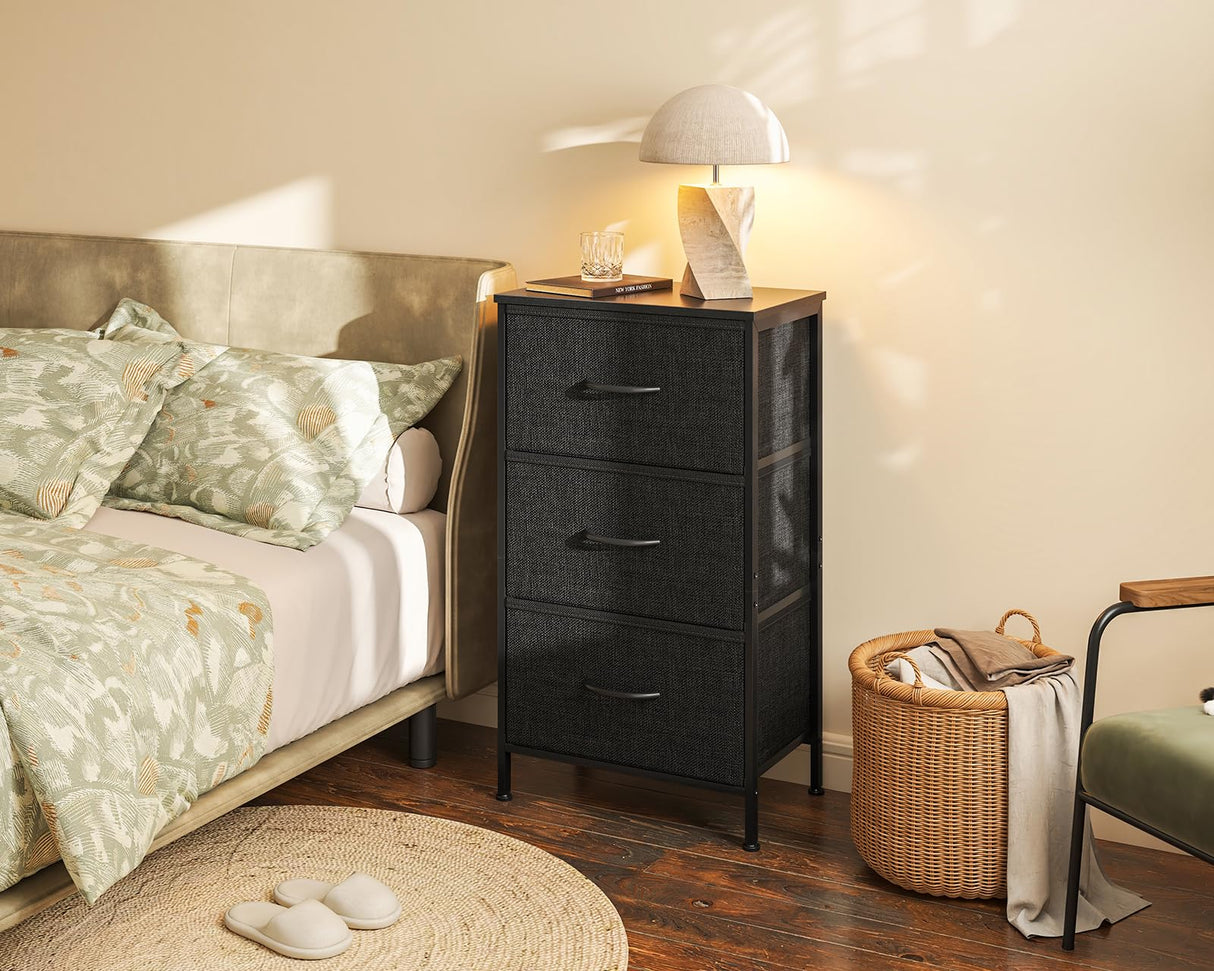 Casaottima Dresser for Bedroom Nightstand, Small Fabric Dresser Chests of Drawers, Closet Organizers and Storage with 3 Drawers, Black Casaottima