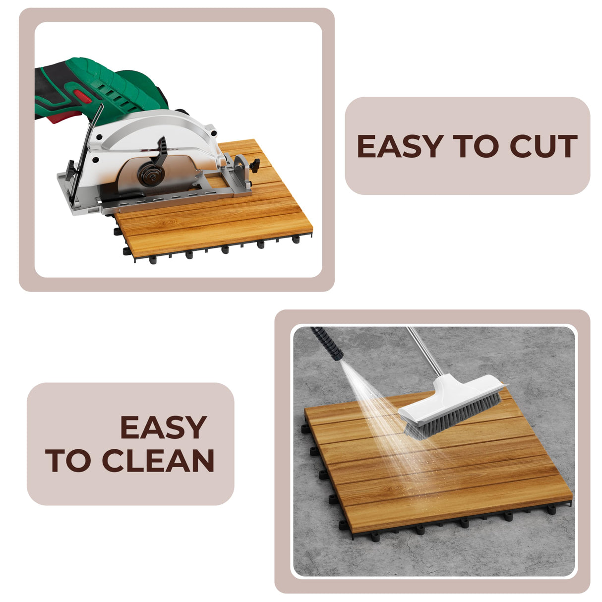 9 PCS Interlocking Deck Tiles 12" x 12" - Premium Acacia Wood Patio Tiles Waterproof - Deck Tiles Interlocking All Weather Waterproof Flooring - Easy Installation for Indoor & Outdoor (Golden Steak) J CLOVER