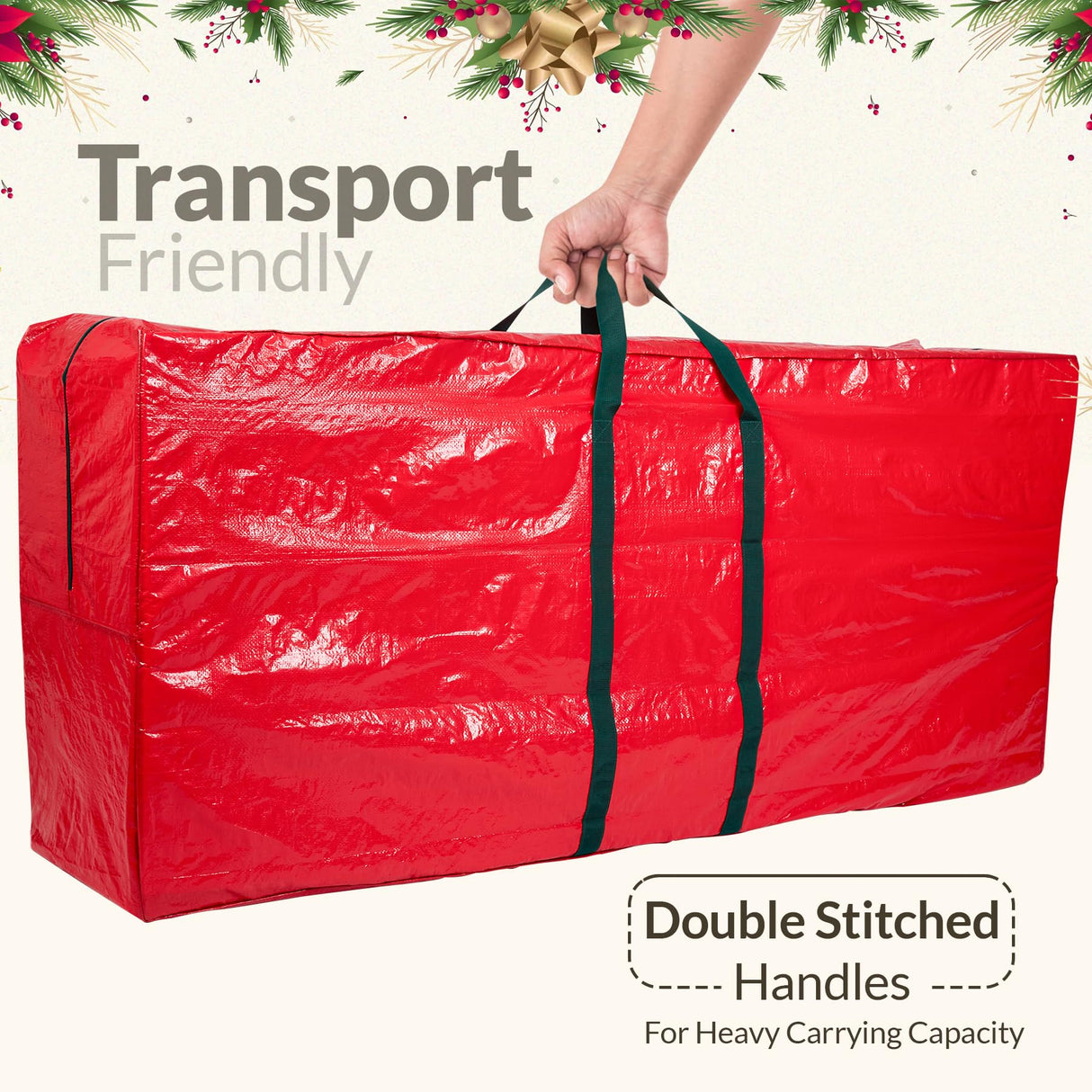 (Not Made In China) Christmas Tree Storage Bag For 9 Foot Artificial Xmas Holiday Tree, Durable Waterproof Material, Zippered Bag, Carry Handles. Protects Against Dust, Insects and Moisture Carrywell