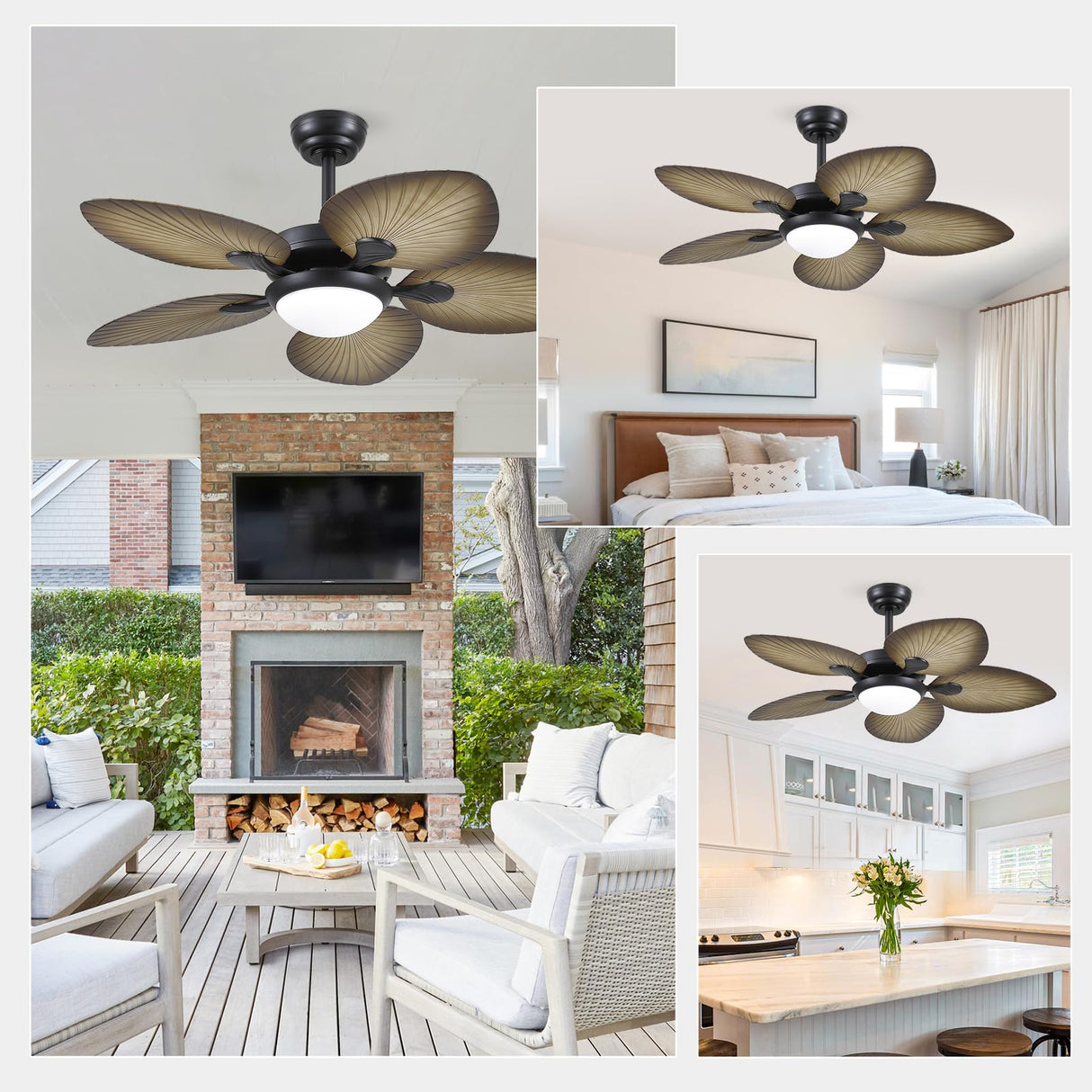 Wiviniya Tropical Ceiling Fans with Lights, 44 Inch Indoor Outdoor Palm Leaf Ceiling Fan for Patios Porch Bedroom, Remote/APP Control, Dimmable, 6 Speeds, Reversible, Wood Grain Wiviniya