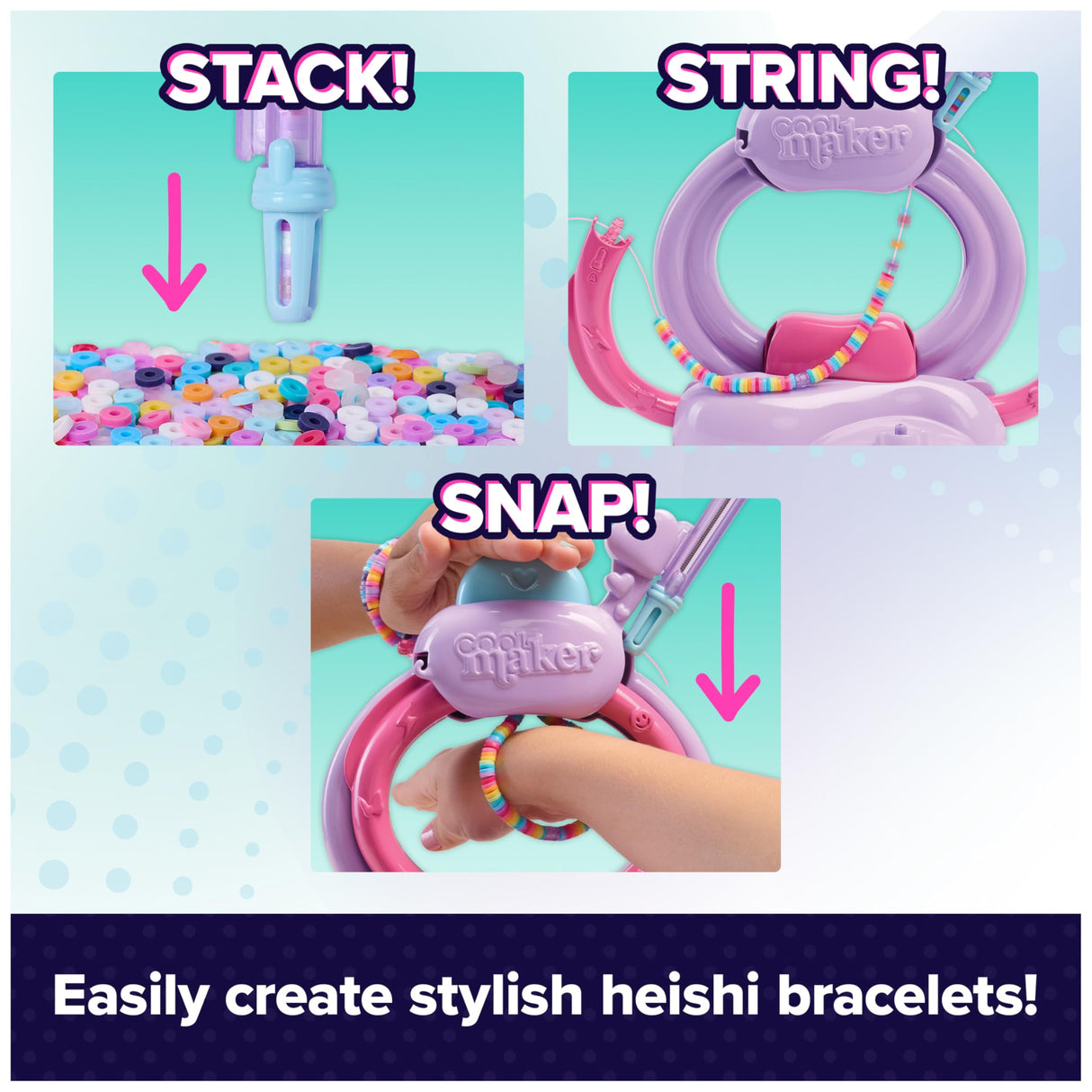 Cool Maker, Stack’d Heishi Studio Bracelet Making Kit with Easy Beading Pen & Over 1200 Beads for Bracelets, Makes 15, Arts and Crafts Kids Toys for Girls Ages 7 and up Cool Maker