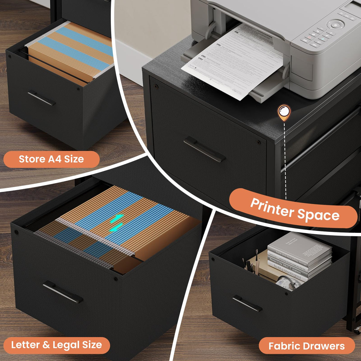 UPOSOJA L Shaped Gaming Desk with Keyboard Tray, Reversible Computer Desk with Power Outlet, Corner Home Office Desks, Mobile File Cabinet Storage Shelves Monitor Stand Drawers (Black, 67in) UPOSOJA