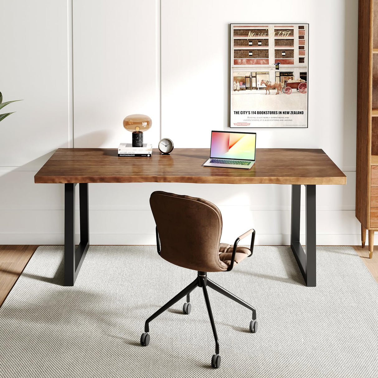 Sihtengxxhongs Solid Wood Computer Desk,Rustic Style 55-inch Large Office Desk- Modern Gaming Working for Home Office, Modern Simple Design, Ideal for Study, Writing, Dining Sihtengxxhongs