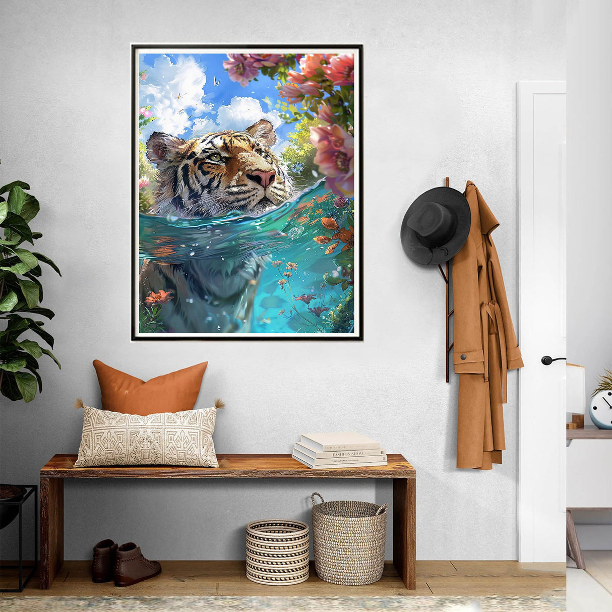SKRYUIE Paint by Numbers Kit for Adults Beginner Tiger, Acrylic Lakes Oil Painting by Numbers Kits with PaintBrushes Paintwork Art Crafts Canvas for Home Decor 16x20 inch c13 SKRYUIE