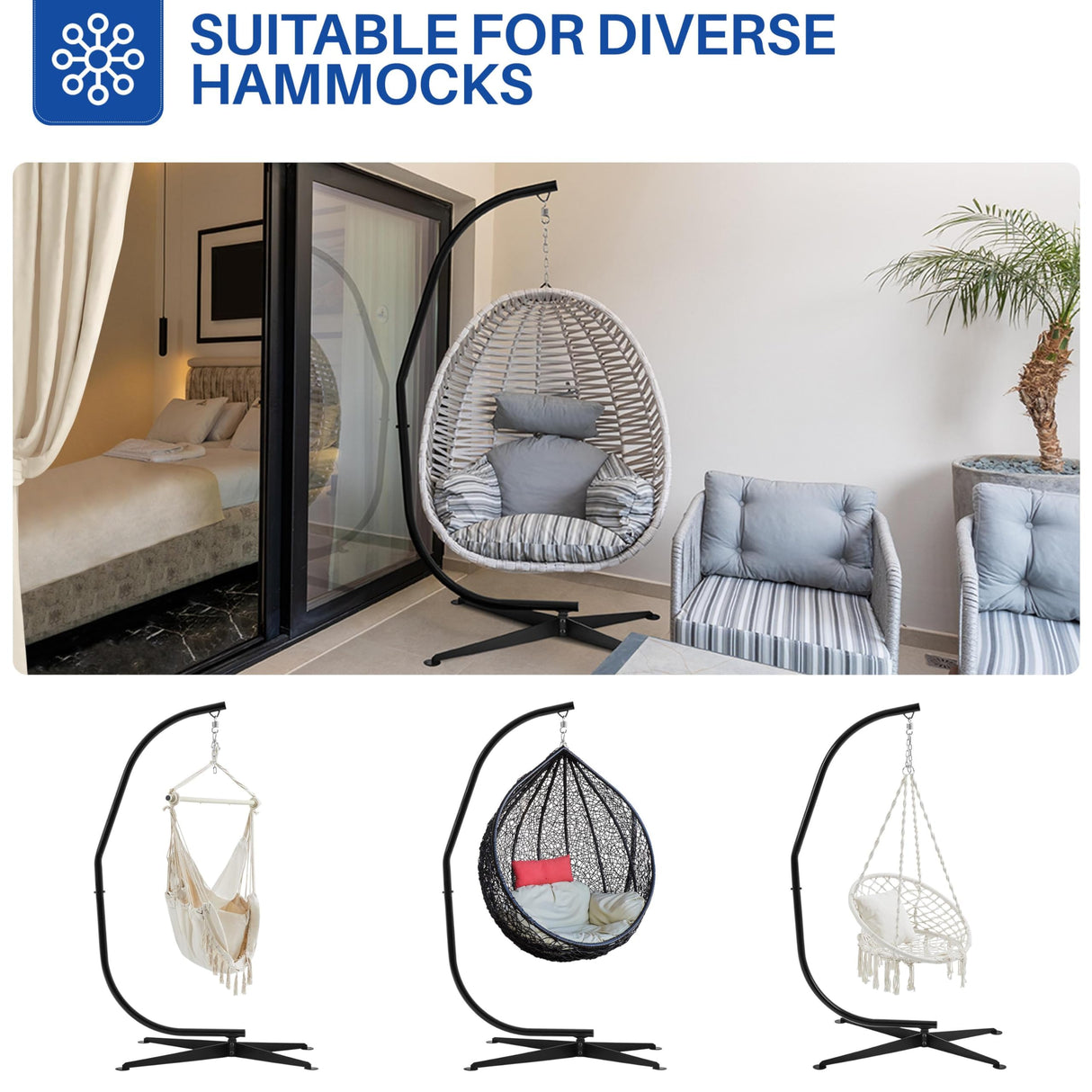 Yaheetech Hammock Chair Stand, C-Stand for Hanging Hammock Chair w/Buckle & S-Shaped Hook - Free Rotation C-Stand Hammock Stand for Hanging Chairs, Swings, Max.Weight Capacity 300Lb Yaheetech