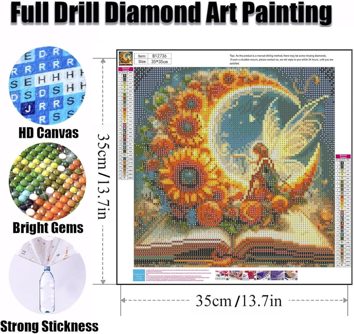 Ekuxom Fairy Diamond Painting Kits for Adults, Moon Fairy Diamond Art Kits for Adults, Round Book Diamond Painting Full Drill Book Diamond Art Painting for Home Wall Decor 14x14 inch Ekuxom