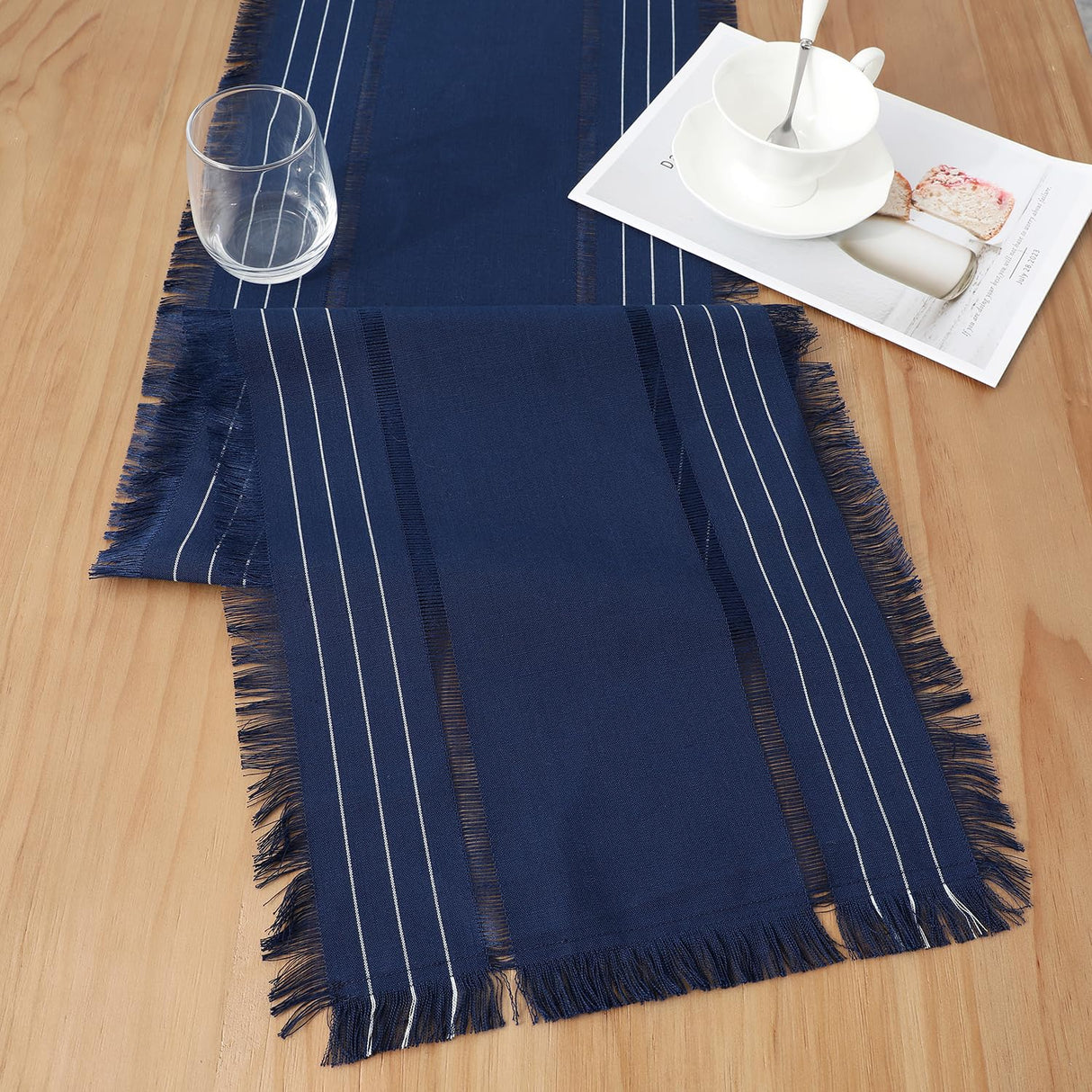 Chassic Farmhouse Style Table Runners, Rustic Boho 48 inches Long Table Runner for Dining Room,Holiday, Party and Wedding Tabletops Decor, 14 x 48 inch - Navy Blue Chassic