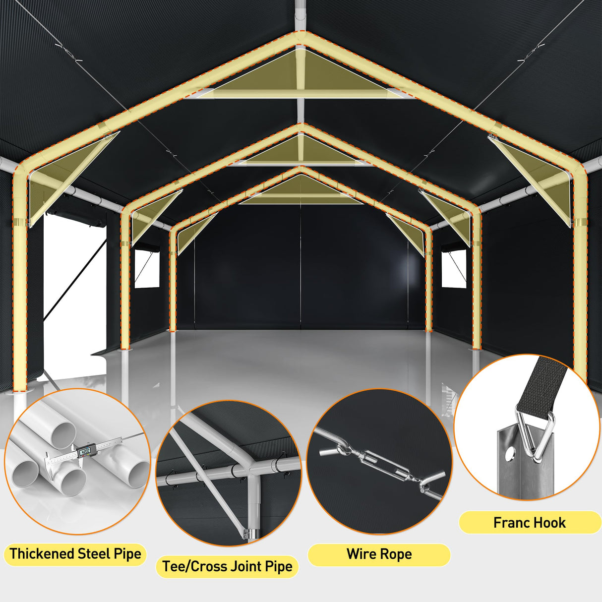 Bepatio 2 Car Carport, 20 x 20 Heavy Duty Metal Carport, All Weather Extra Large Car Port, Outdoor Portable Garage with Side-Opening Doors & Roll-Up Windows Bepatio