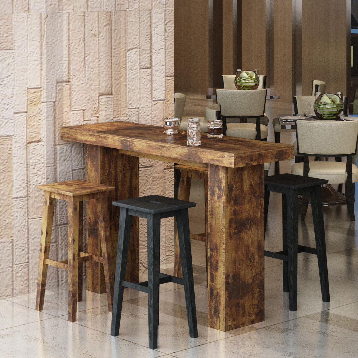 Tilayasig 63" Long Bar Table, Industrial Counter Height Pub Table, Narrow Kitchen Dining Table for Small Spaces, Breakfast Bar, Home Bar, Rustic Brown (Only Table) Tilayasig